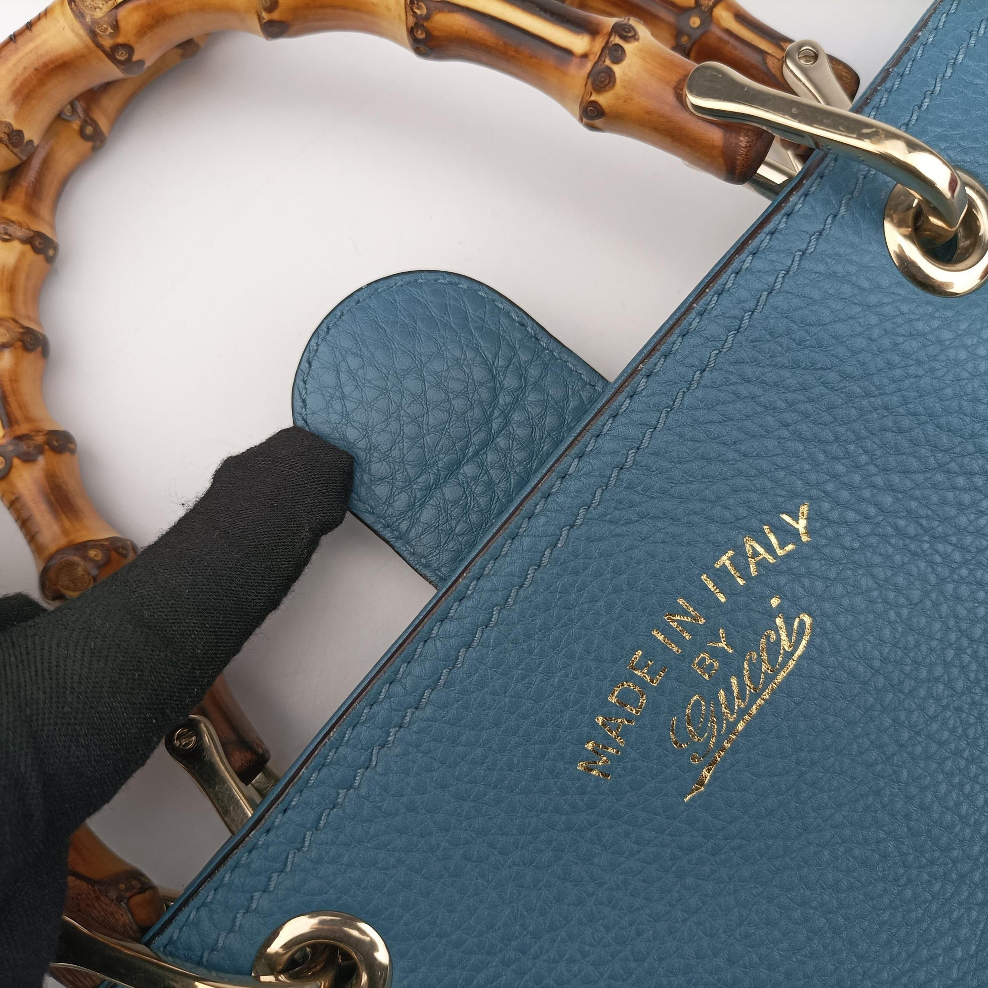 Pre-owned Gucci Bamboo Handle Shopper Tote Blue Leather 323663 shoulderbag | stylenewstar