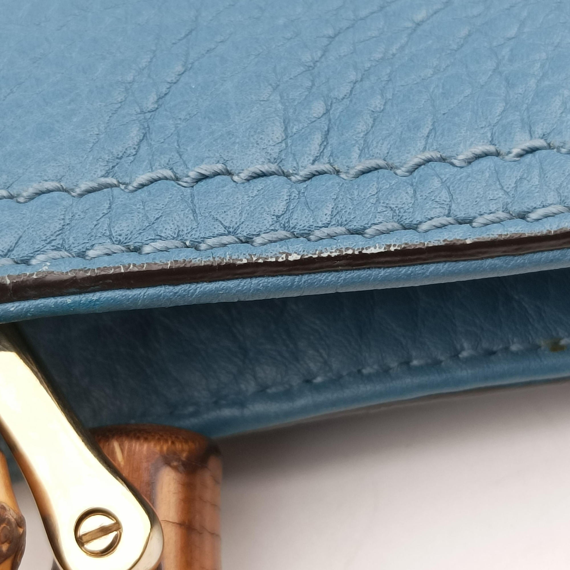Pre-owned Gucci Bamboo Handle Shopper Tote Blue Leather 323663 shoulderbag | stylenewstar