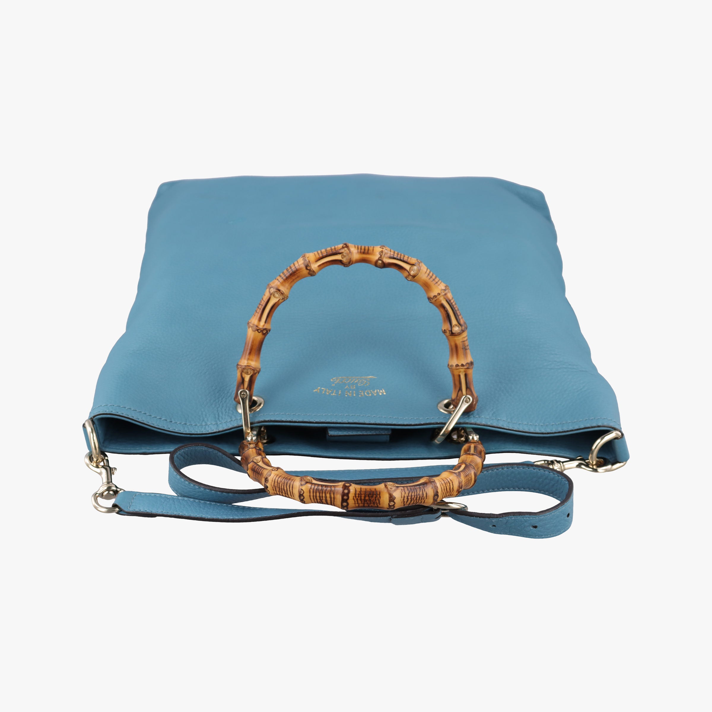 Pre-owned Gucci Bamboo Handle Shopper Tote Blue Leather 323663 shoulderbag | stylenewstar