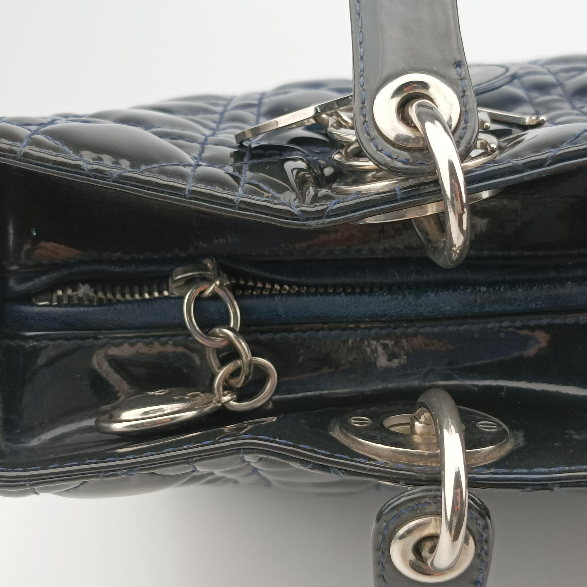 Pre-owned Christian Dior Lady Dior Navy Patent  handbag | stylenewstar
