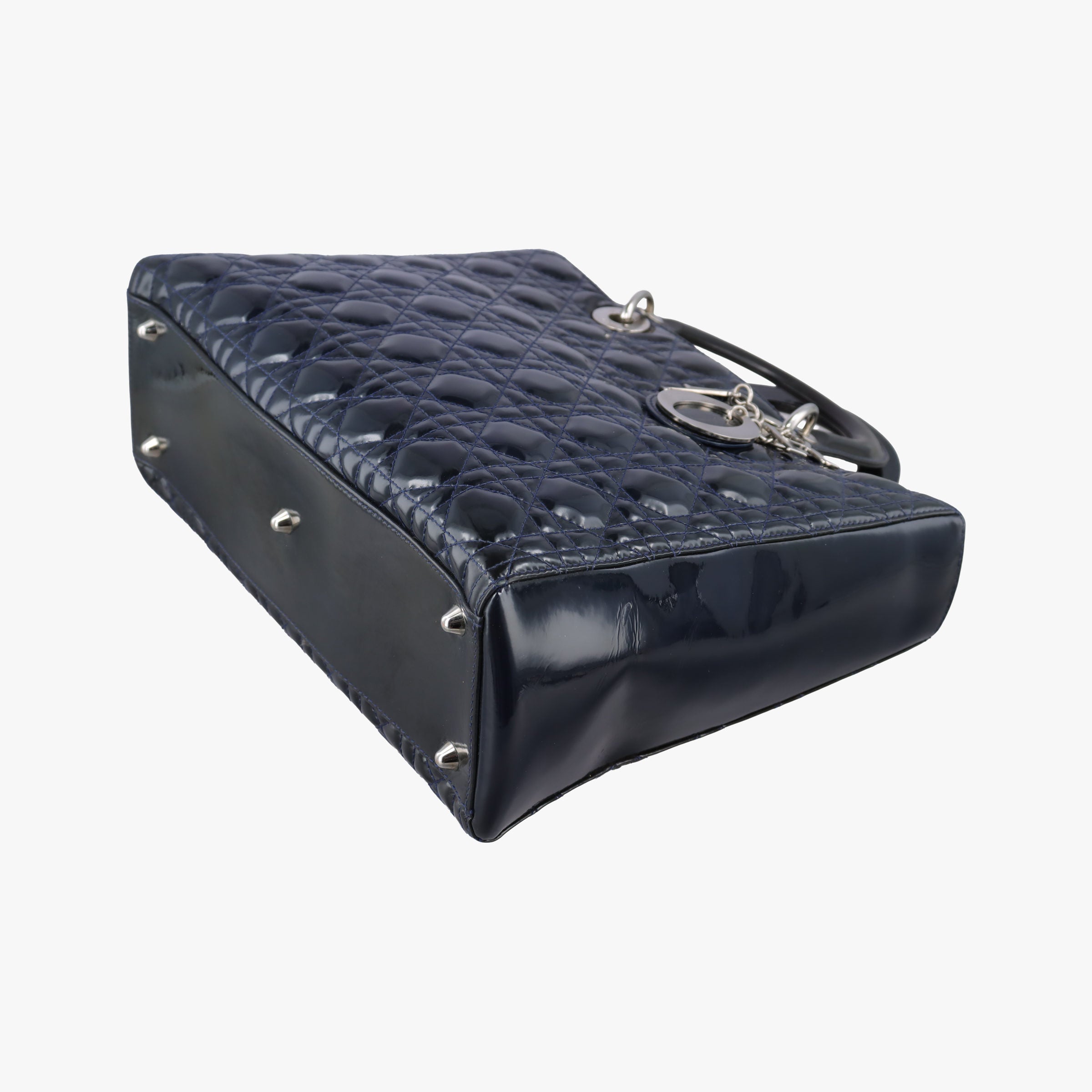 Pre-owned Christian Dior Lady Dior Navy Patent  handbag | stylenewstar