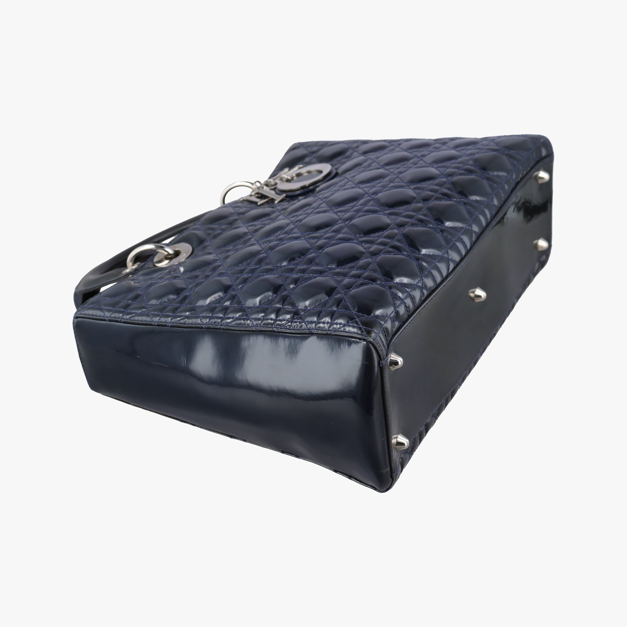 Pre-owned Christian Dior Lady Dior Navy Patent  handbag | stylenewstar
