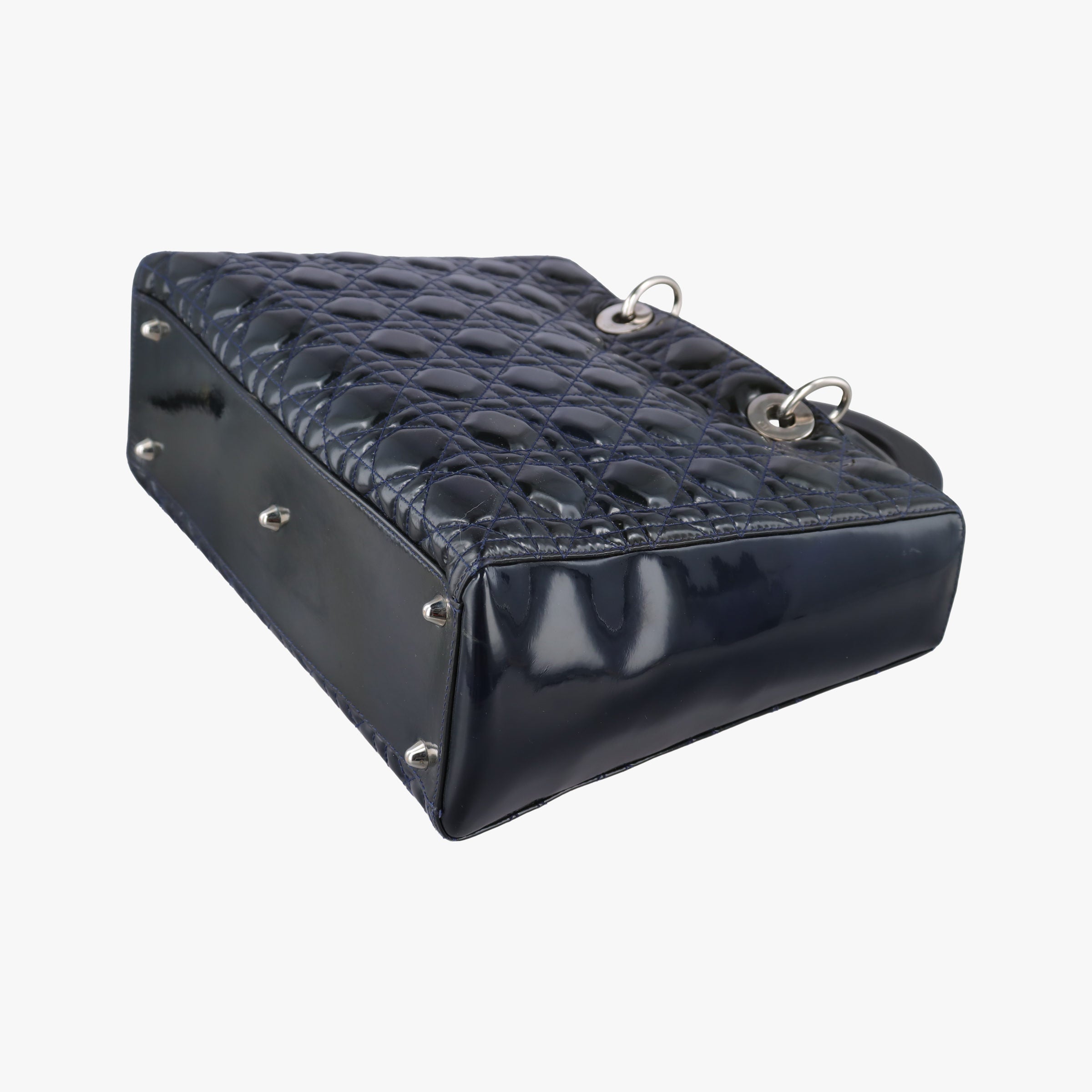 Pre-owned Christian Dior Lady Dior Navy Patent  handbag | stylenewstar