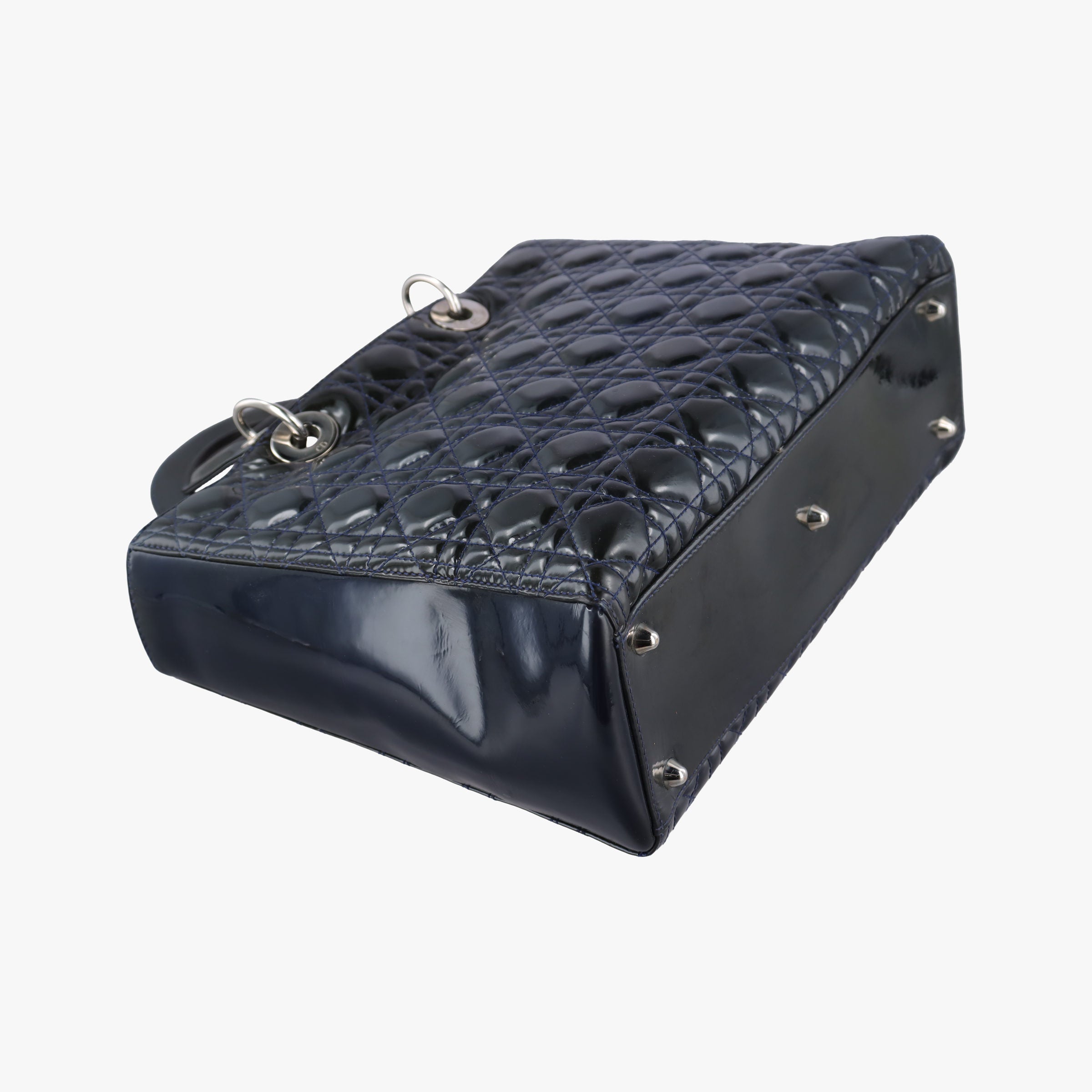 Pre-owned Christian Dior Lady Dior Navy Patent  handbag | stylenewstar