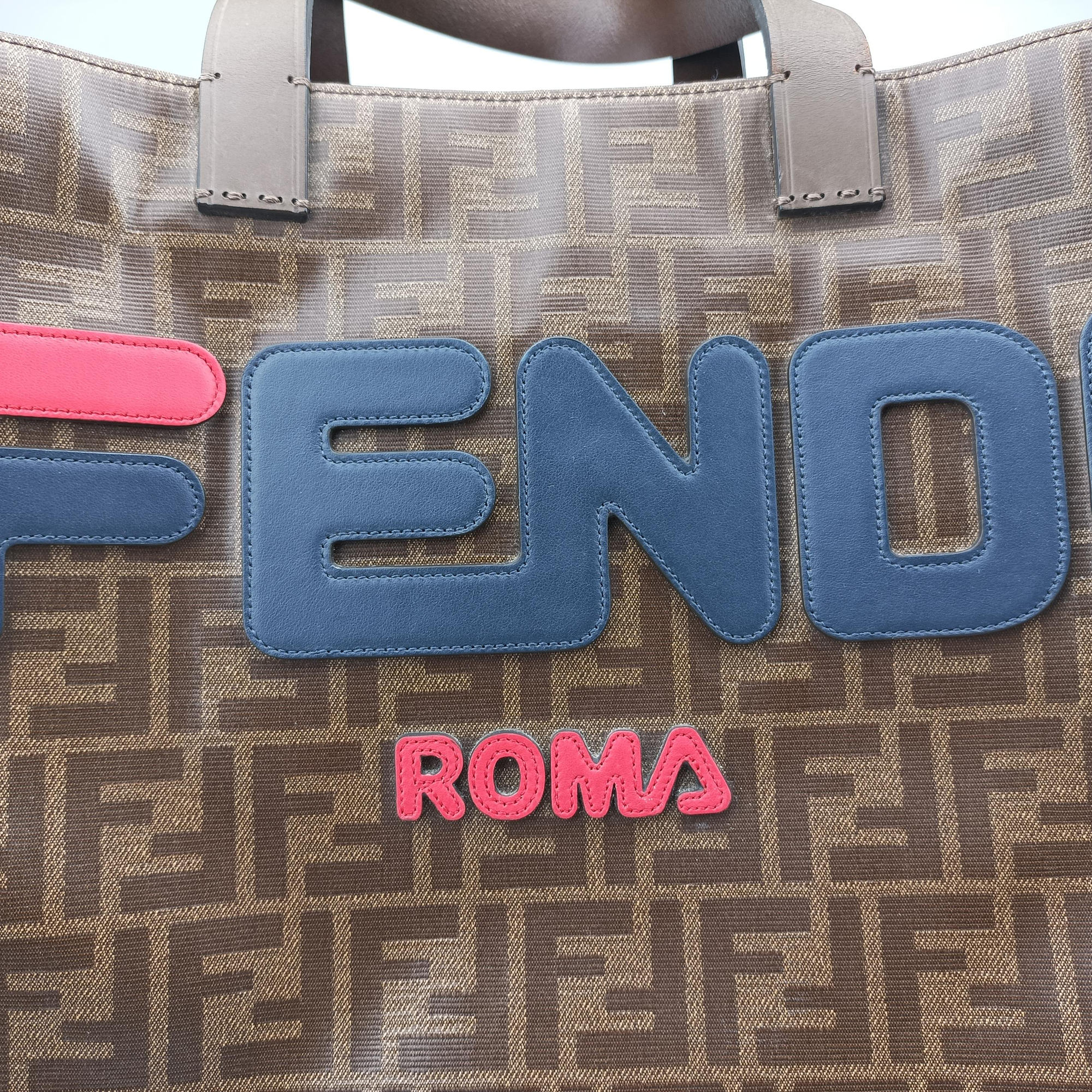 Pre-owned Fendi Fila Collaboration Zucca Brown×multicolor PVC coated canvas x Leather 8BH357 handbag | stylenewstar