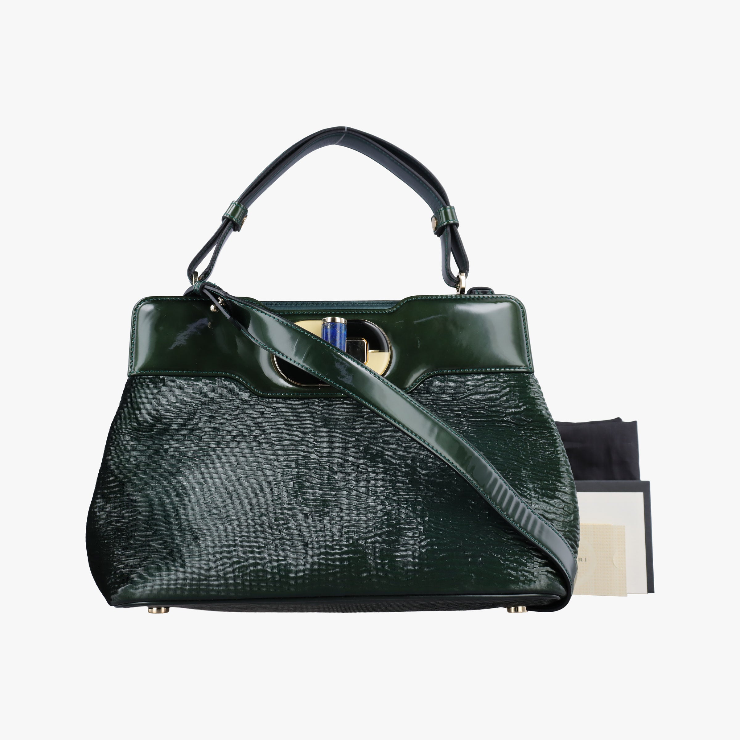 Pre-owned Bvlgari Isabella Rossellini Green patent  shoulderbag | stylenewstar