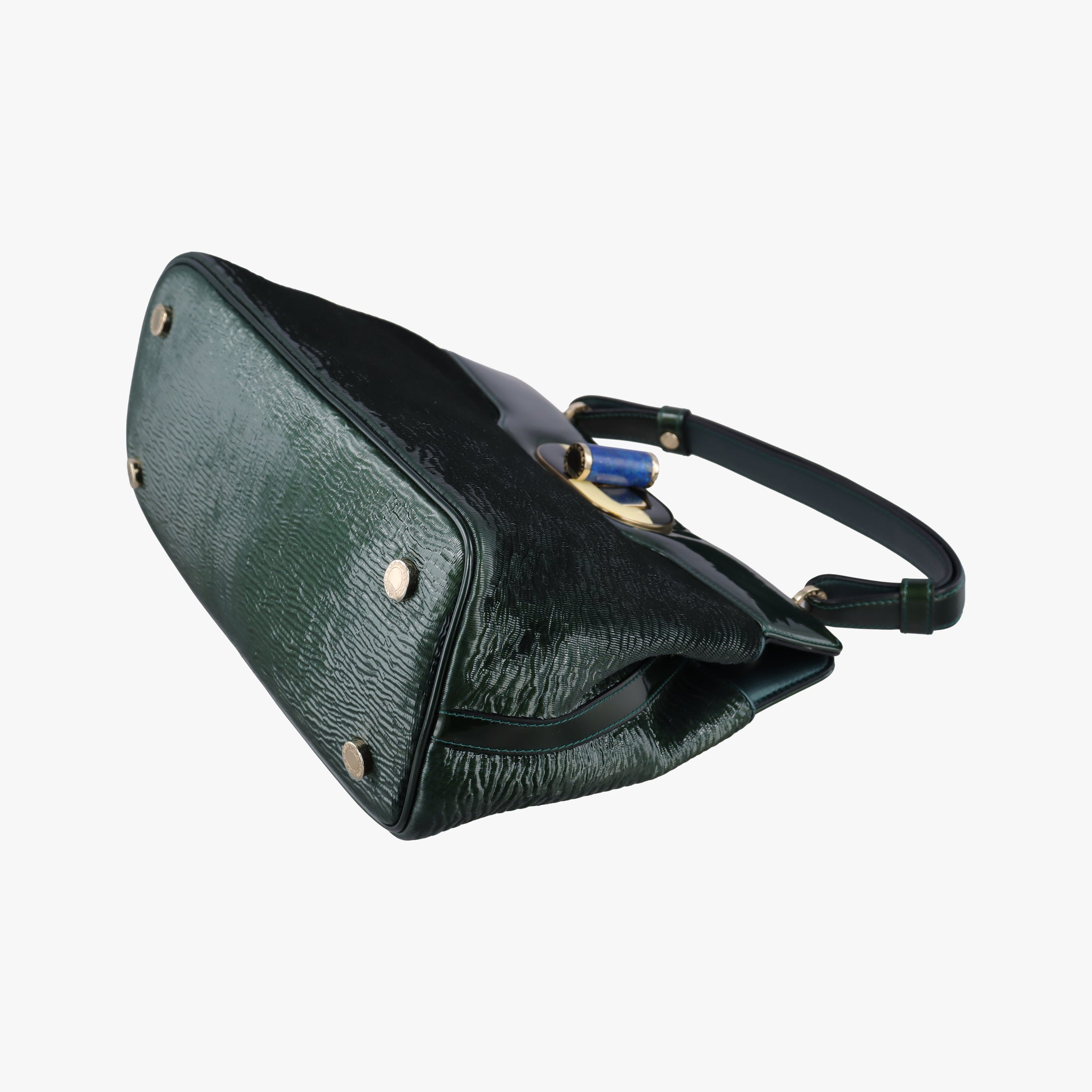 Pre-owned Bvlgari Isabella Rossellini Green patent  shoulderbag | stylenewstar