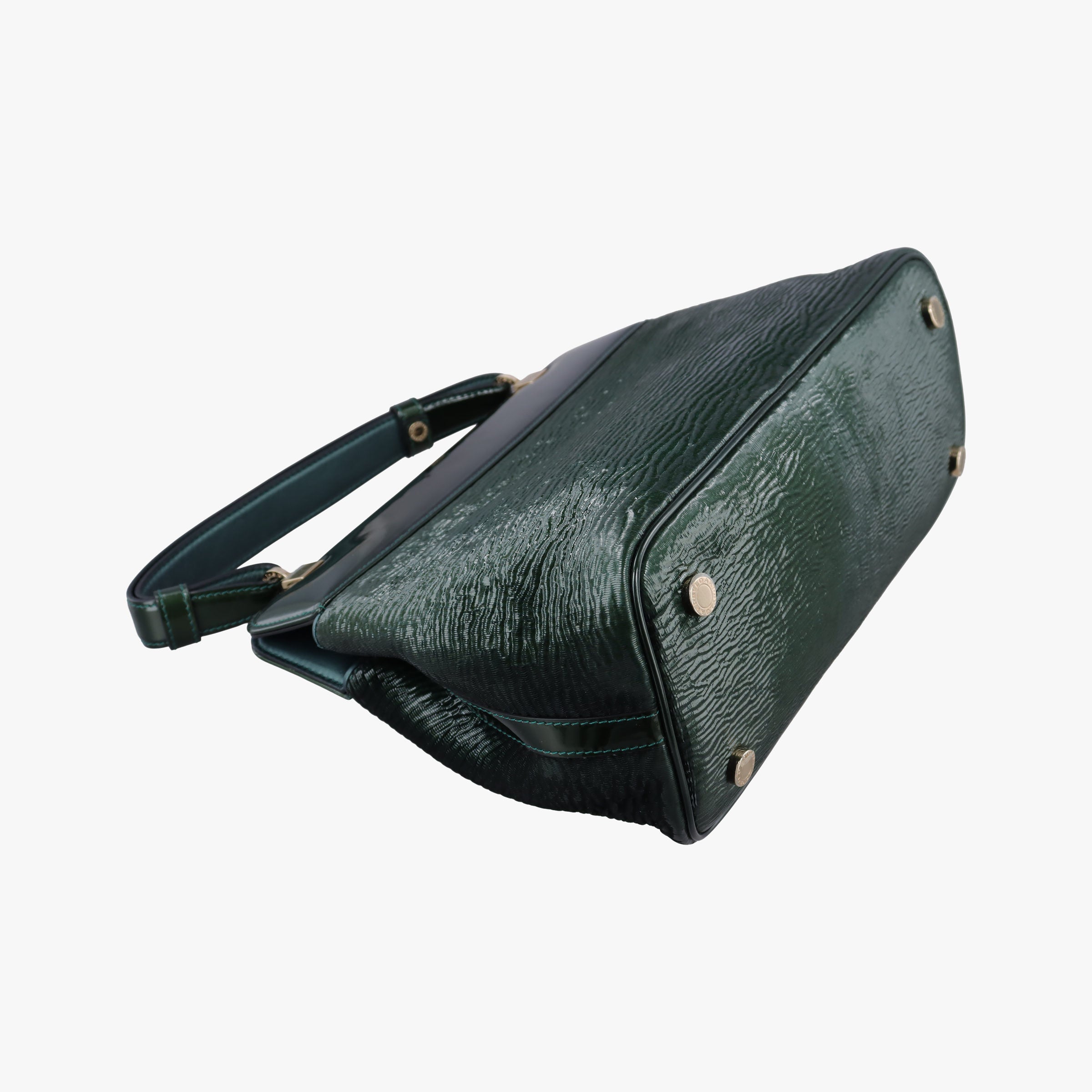 Pre-owned Bvlgari Isabella Rossellini Green patent  shoulderbag | stylenewstar