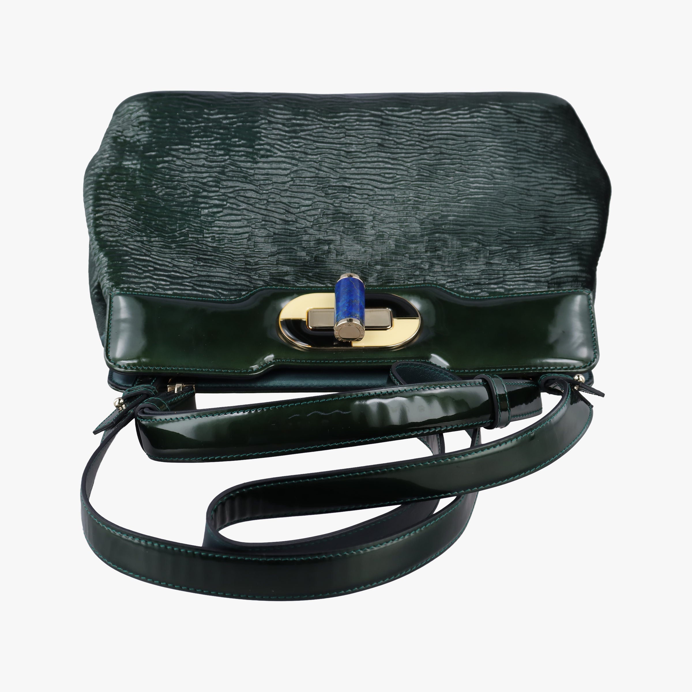 Pre-owned Bvlgari Isabella Rossellini Green patent  shoulderbag | stylenewstar