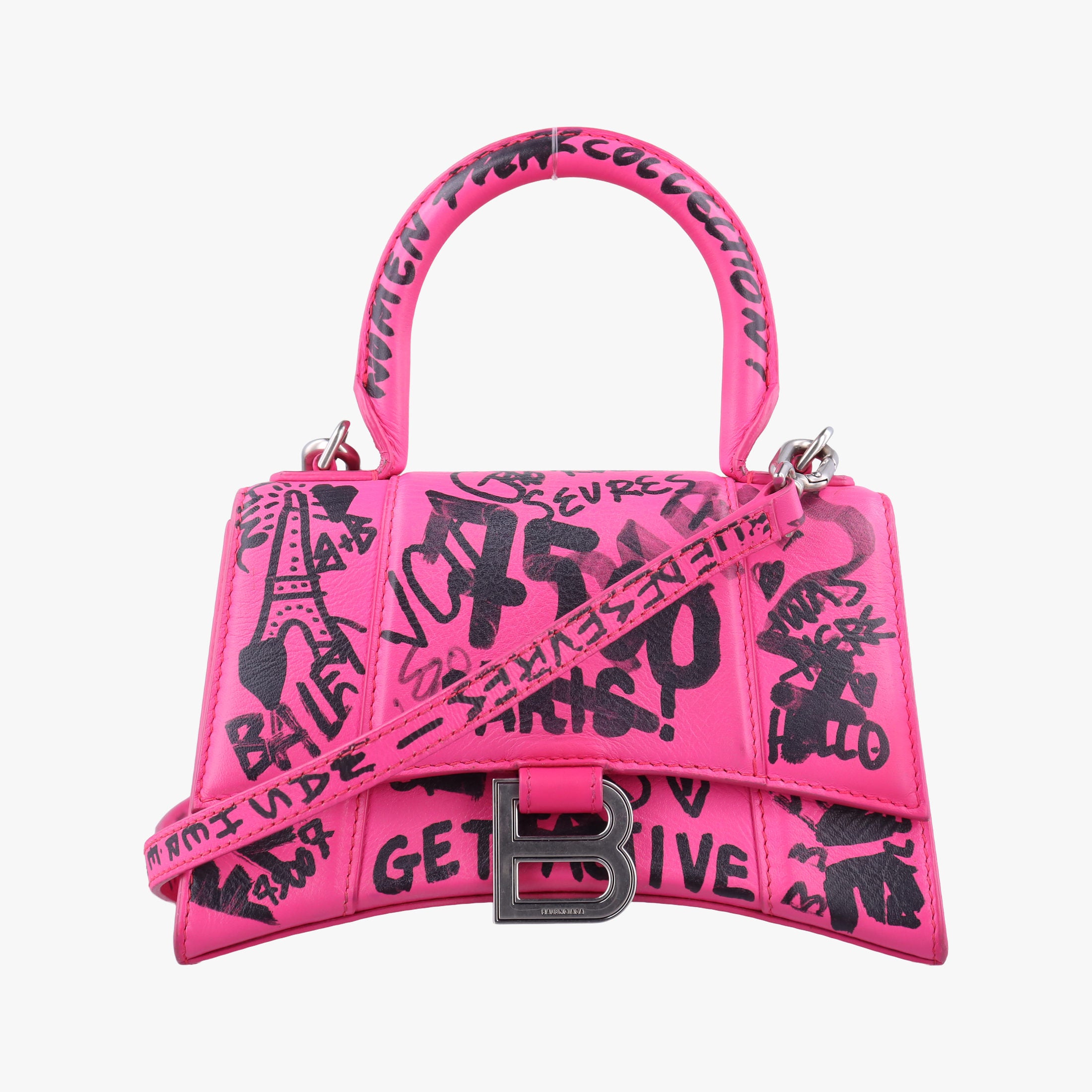 Vintage Balenciaga Hourglass Graffiti Rose×Black Leather  shoulderbag | stylenewstar