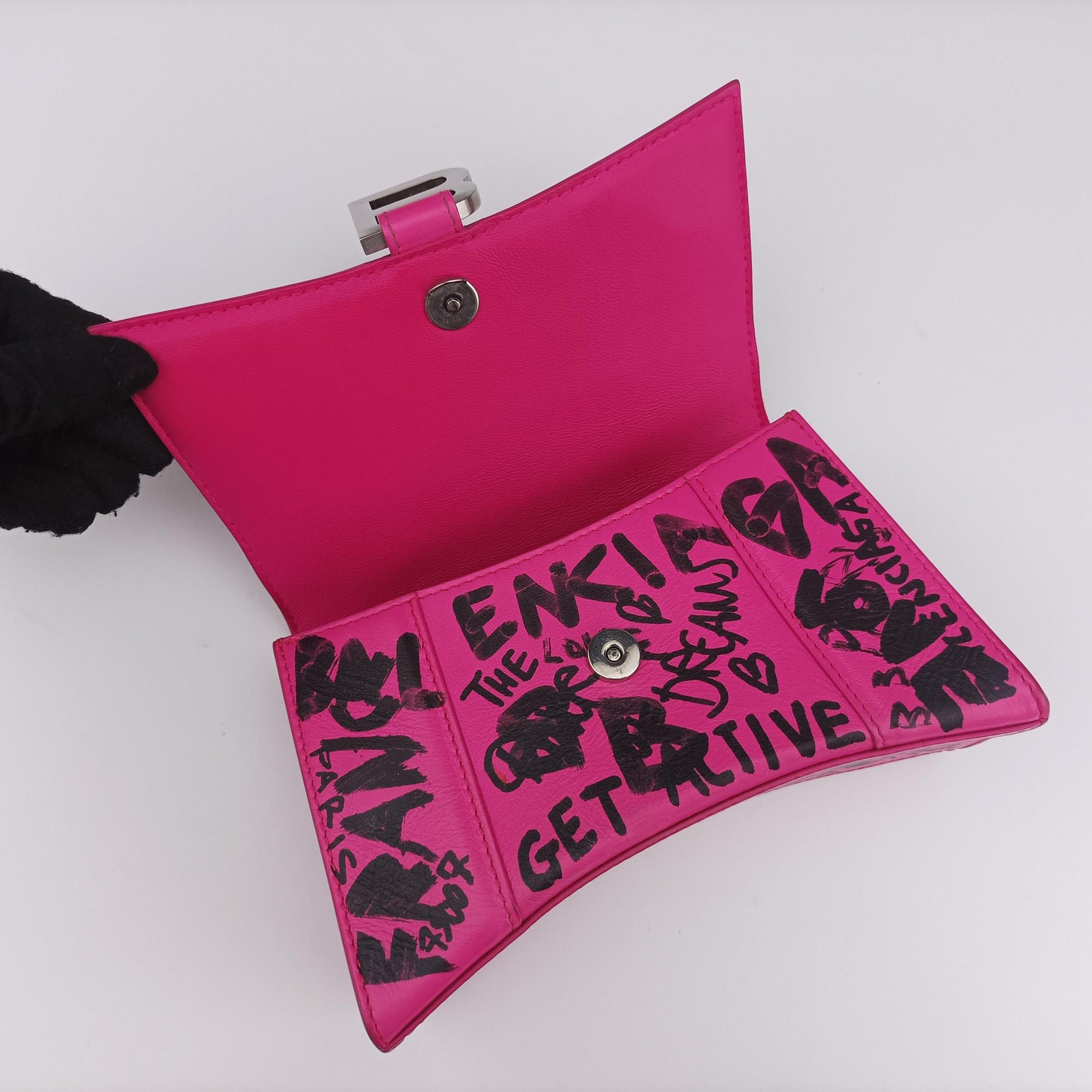 Vintage Balenciaga Hourglass Graffiti Rose×Black Leather  shoulderbag | stylenewstar