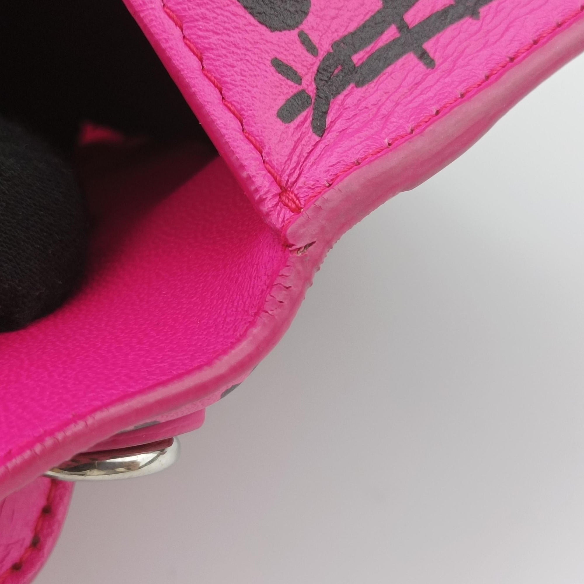 Vintage Balenciaga Hourglass Graffiti Rose×Black Leather  shoulderbag | stylenewstar