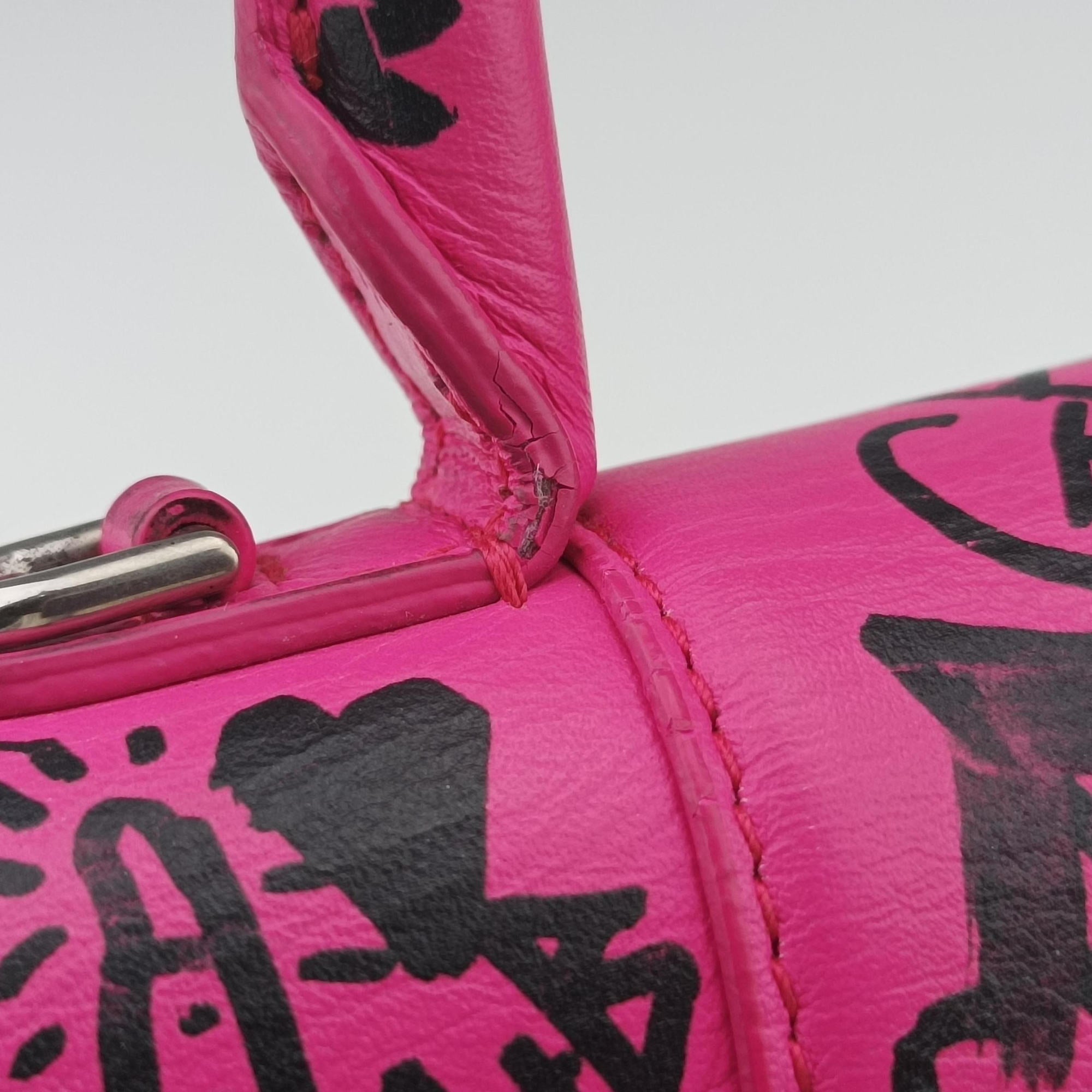 Vintage Balenciaga Hourglass Graffiti Rose×Black Leather  shoulderbag | stylenewstar