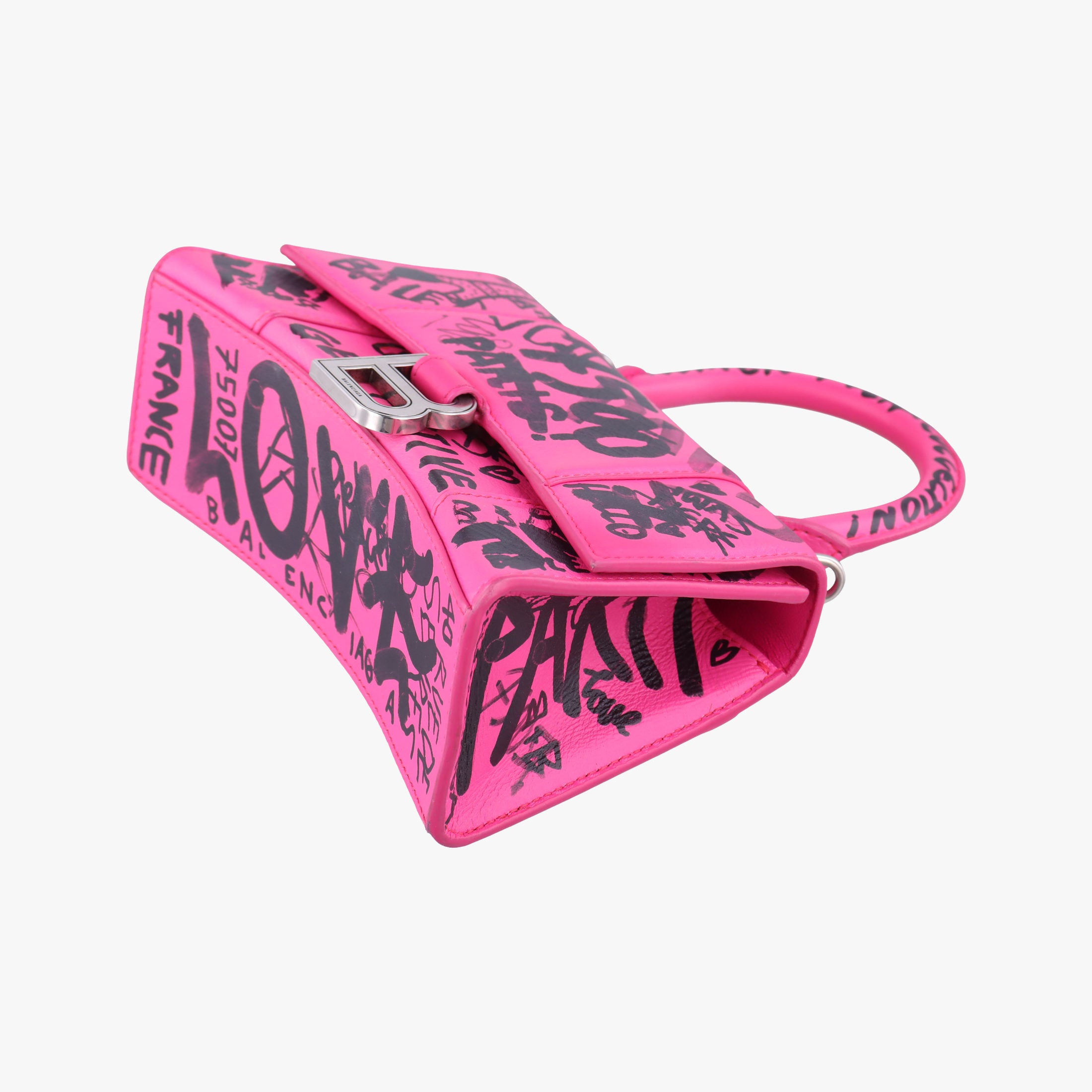 Vintage Balenciaga Hourglass Graffiti Rose×Black Leather  shoulderbag | stylenewstar