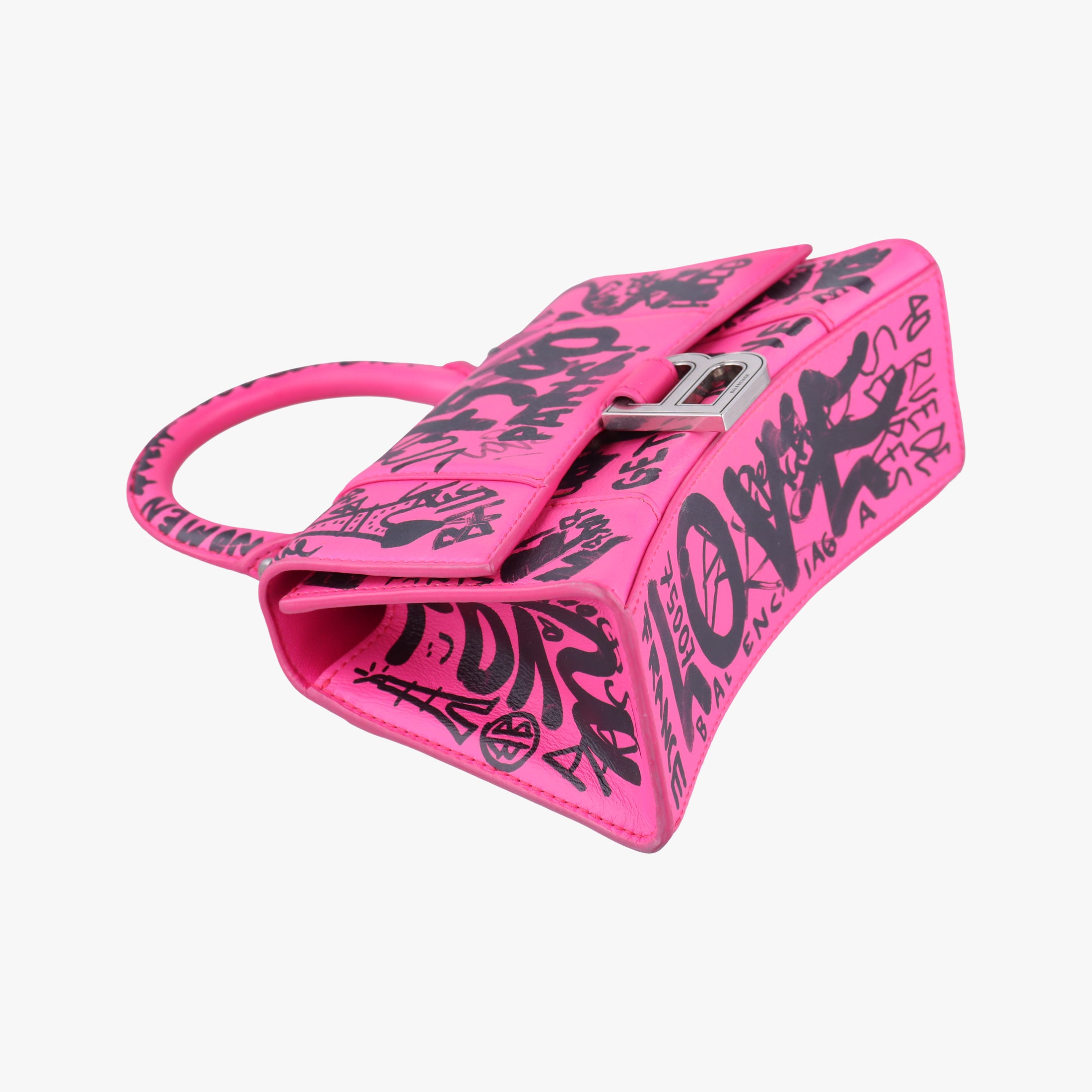 Vintage Balenciaga Hourglass Graffiti Rose×Black Leather  shoulderbag | stylenewstar
