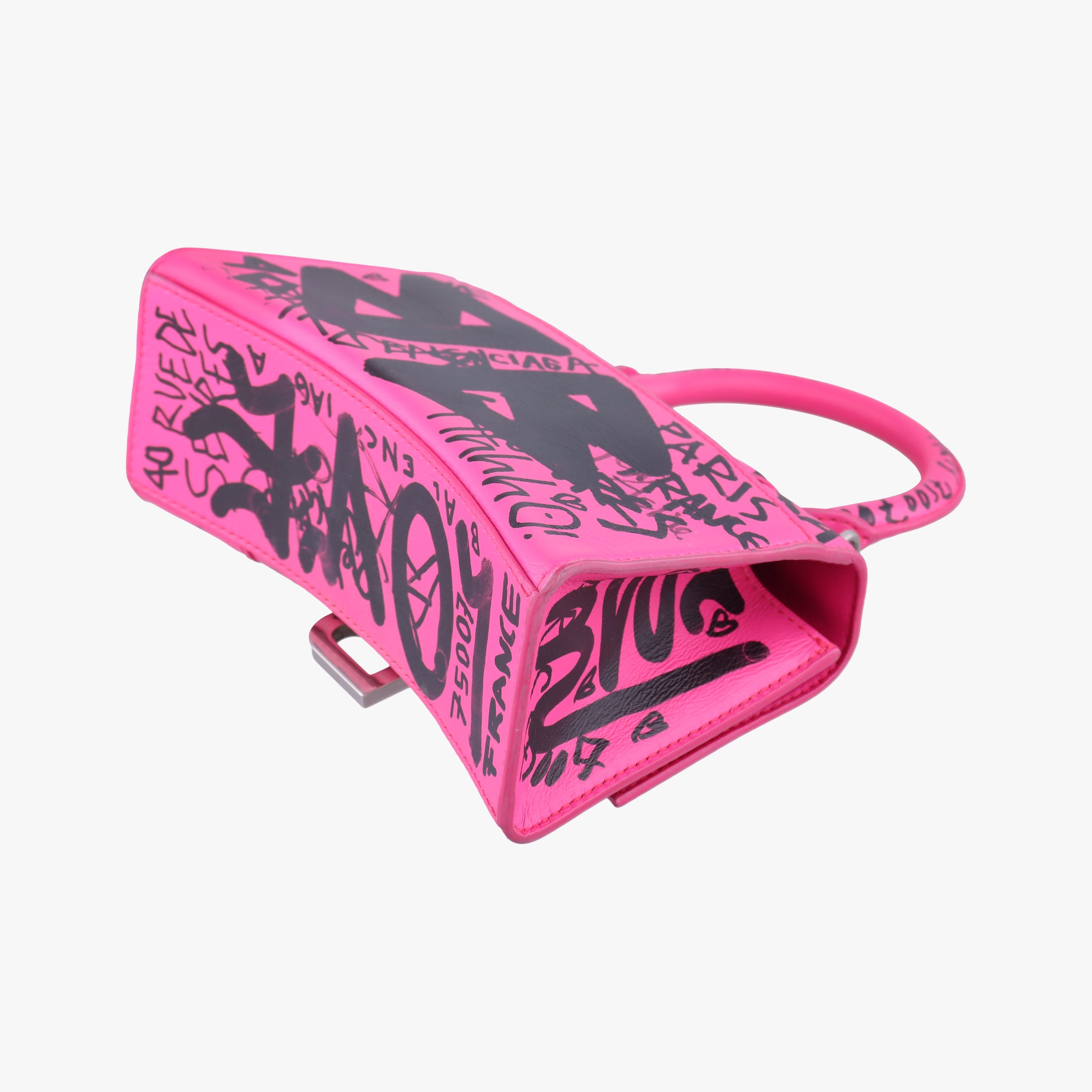 Vintage Balenciaga Hourglass Graffiti Rose×Black Leather  shoulderbag | stylenewstar