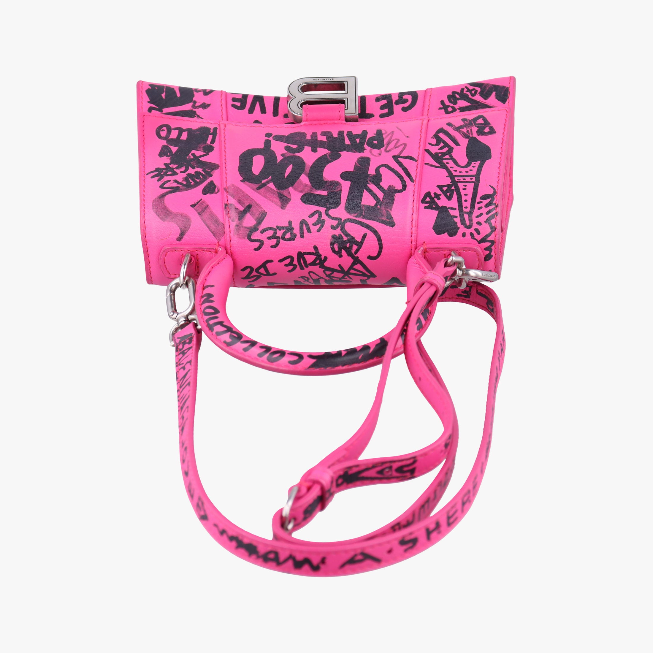Vintage Balenciaga Hourglass Graffiti Rose×Black Leather  shoulderbag | stylenewstar