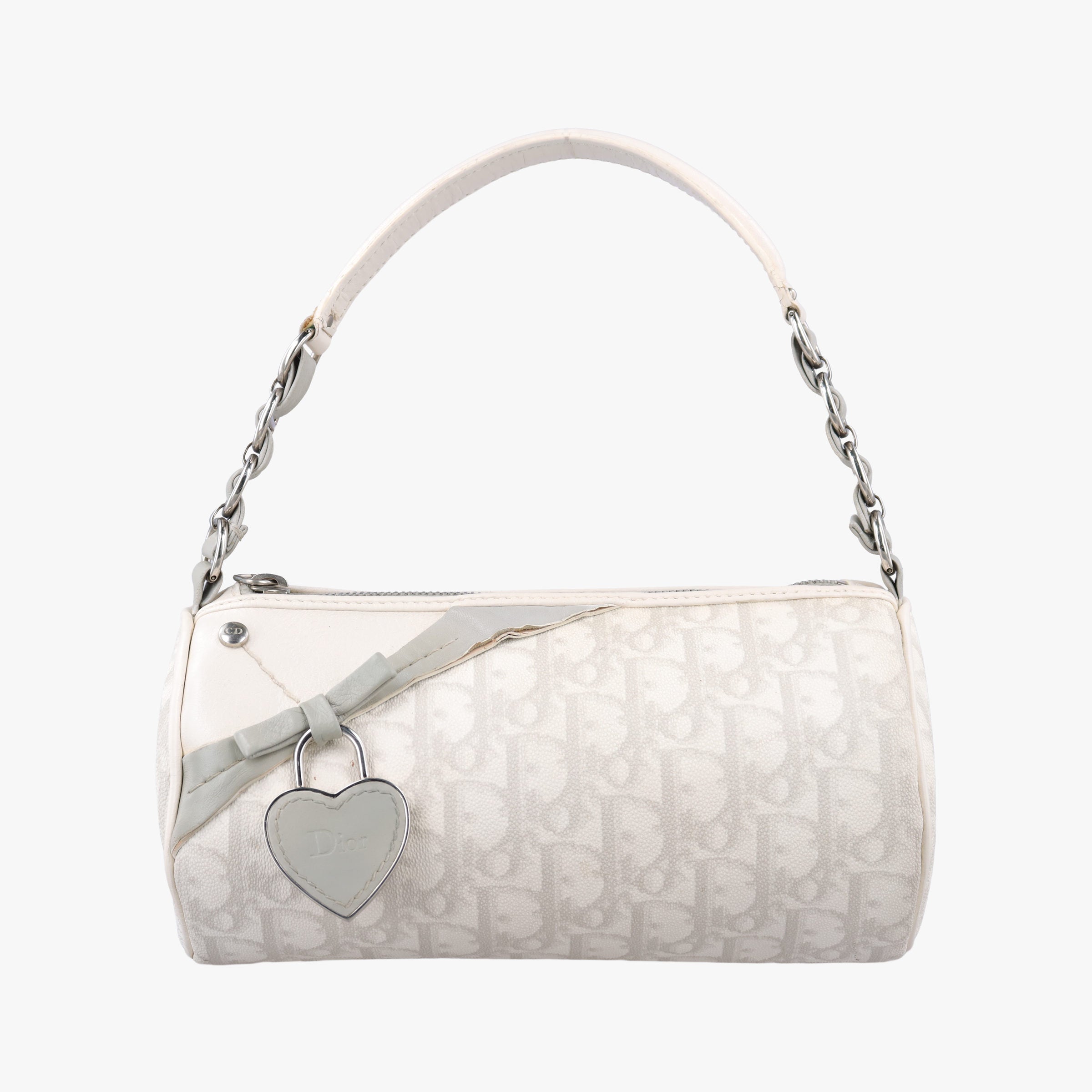 Vintage Christian Dior Romantique Barrel Trotter White×Grey PVC coated canvas×leather  handbag | stylenewstar