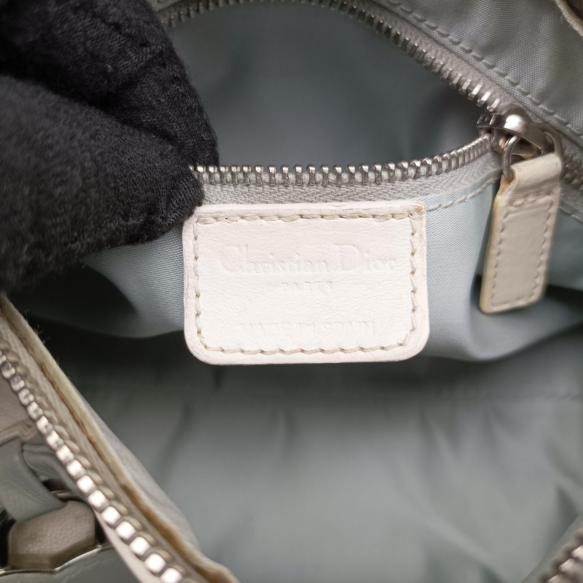 Vintage Christian Dior Romantique Barrel Trotter White×Grey PVC coated canvas×leather  handbag | stylenewstar