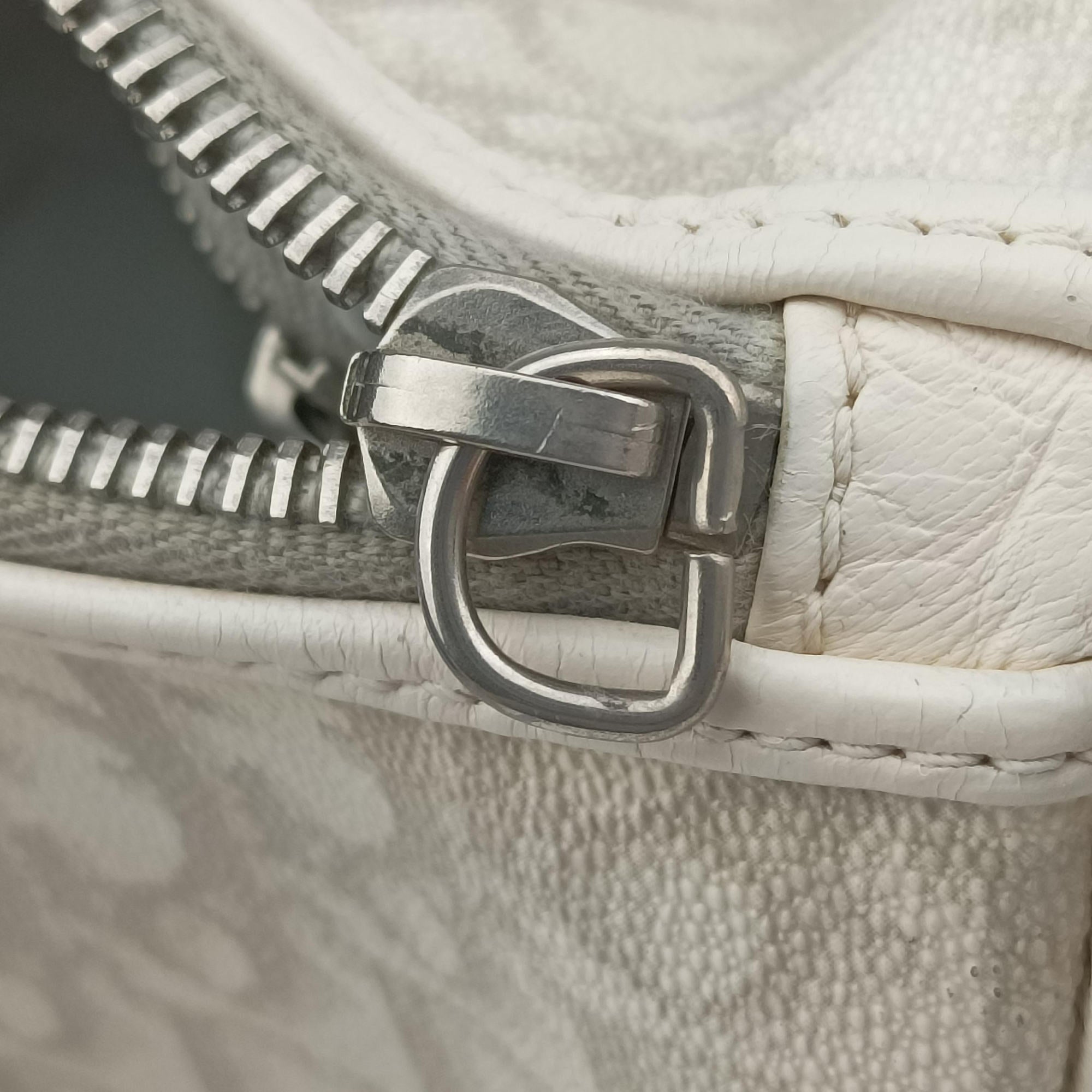 Vintage Christian Dior Romantique Barrel Trotter White×Grey PVC coated canvas×leather  handbag | stylenewstar