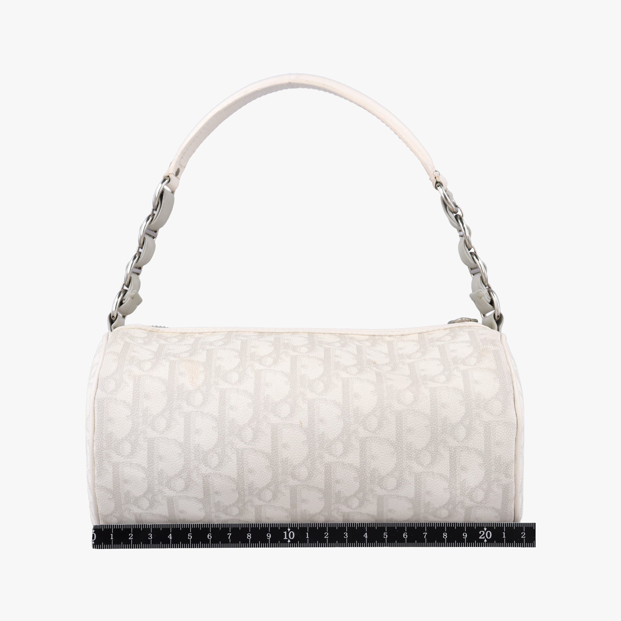 Vintage Christian Dior Romantique Barrel Trotter White×Grey PVC coated canvas×leather  handbag | stylenewstar
