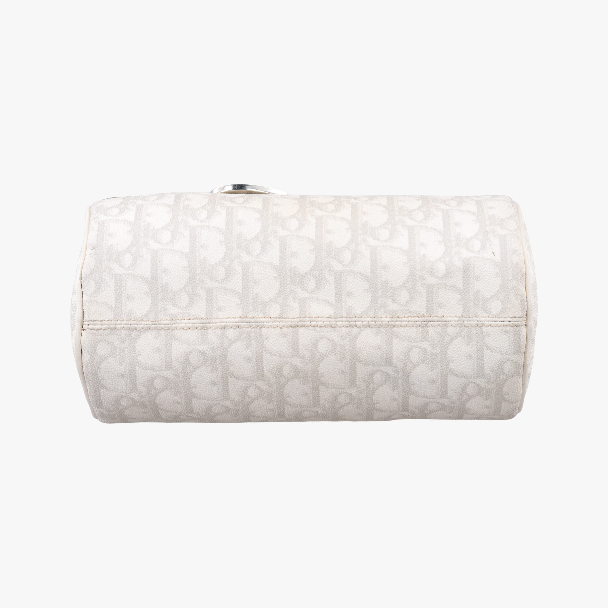 Vintage Christian Dior Romantique Barrel Trotter White×Grey PVC coated canvas×leather  handbag | stylenewstar