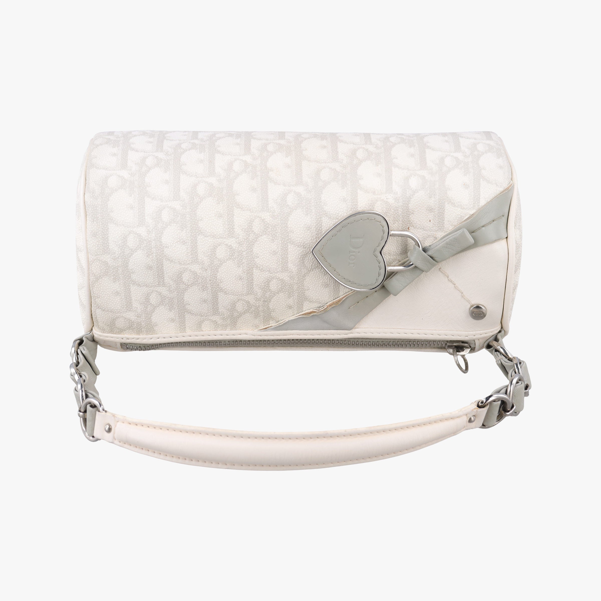 Vintage Christian Dior Romantique Barrel Trotter White×Grey PVC coated canvas×leather  handbag | stylenewstar
