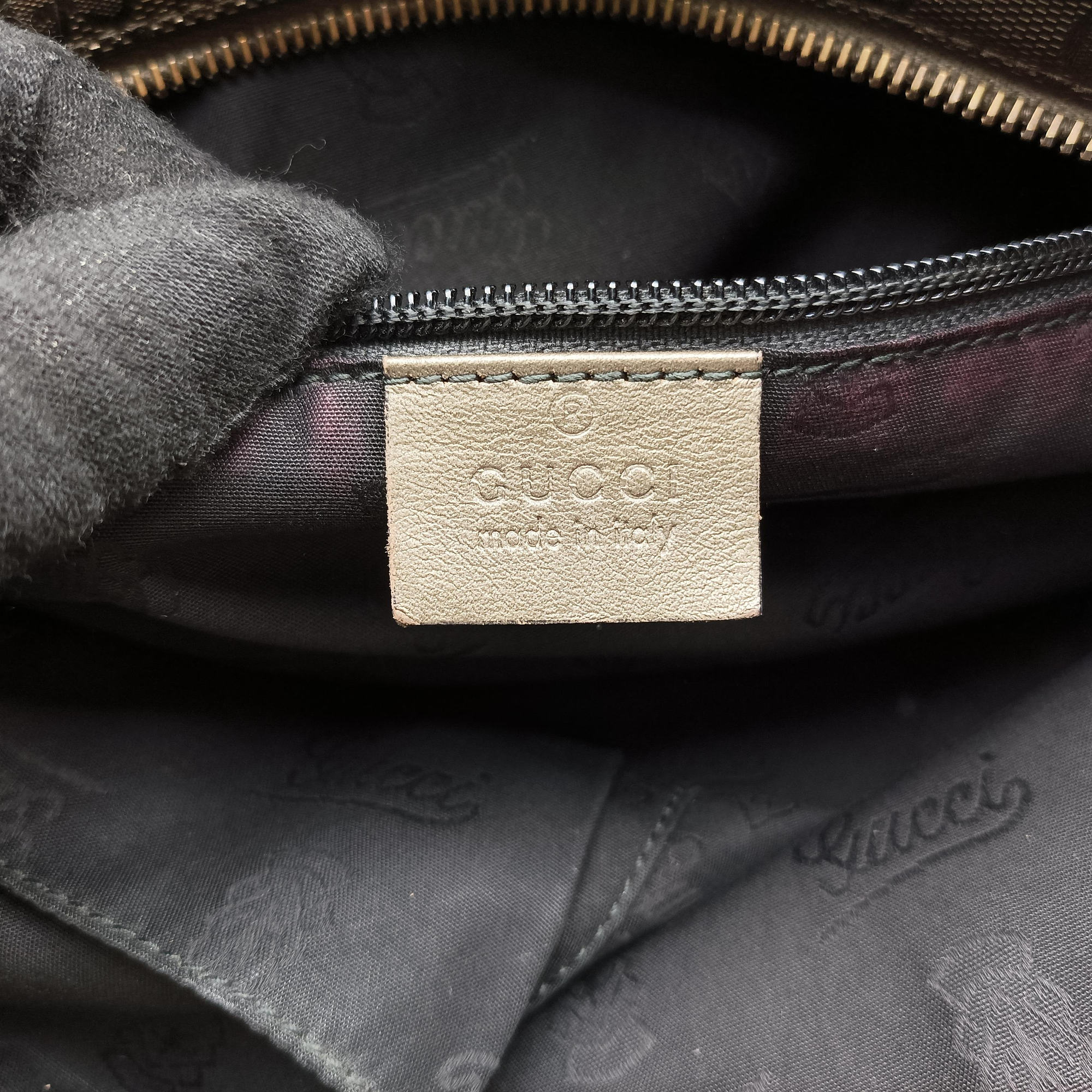 Pre-owned Gucci Guccissima GG Imprime golden PVC coated canvas x leather 211120 handbag | stylenewstar