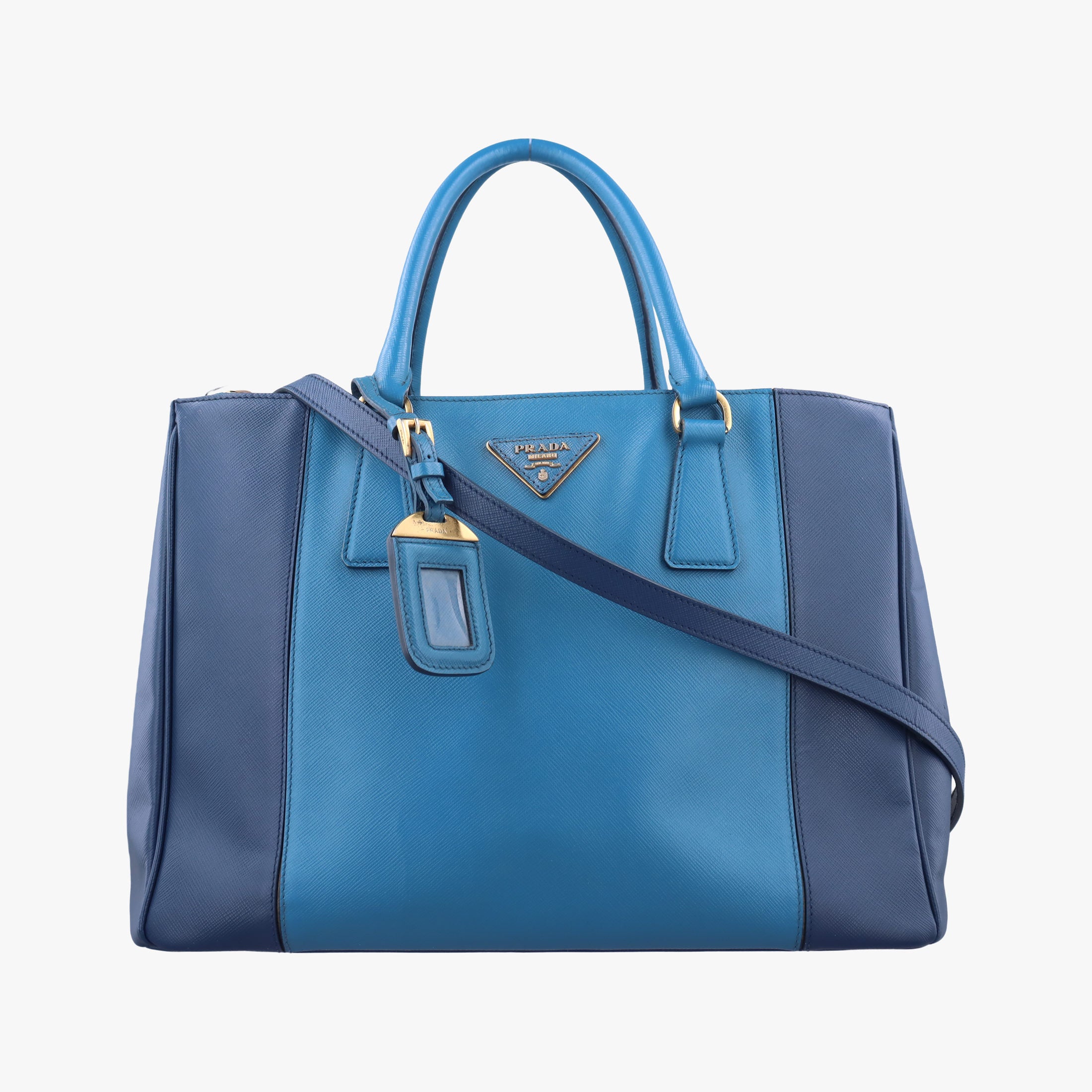 Secondhand Prada Galleria Blue×Navy SAFFIANO Leather B2274C shoulderbag | stylenewstar