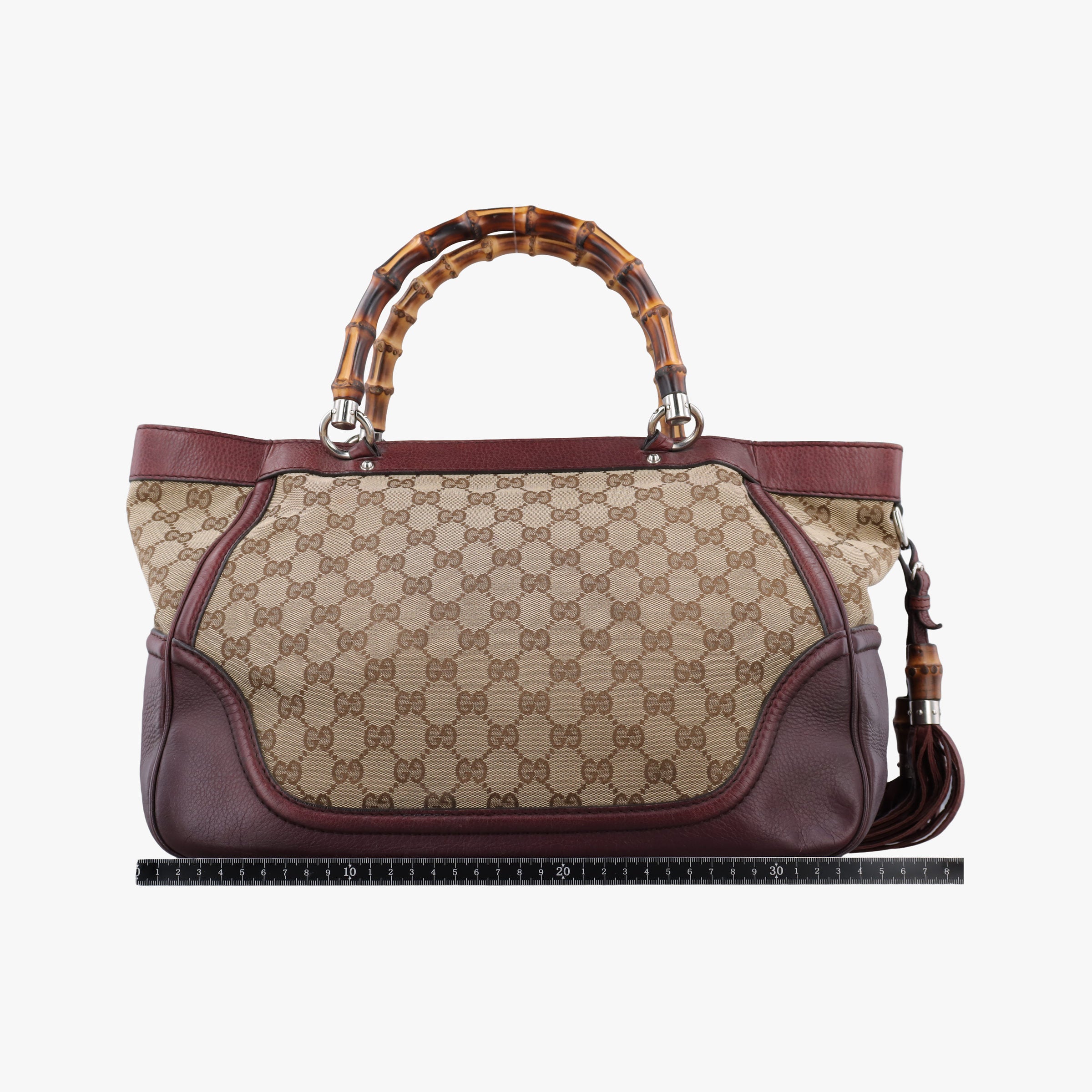 Pre-owned Gucci New Bamboo Tassel beige×burgundy canvas×leather 246860 handbag | stylenewstar