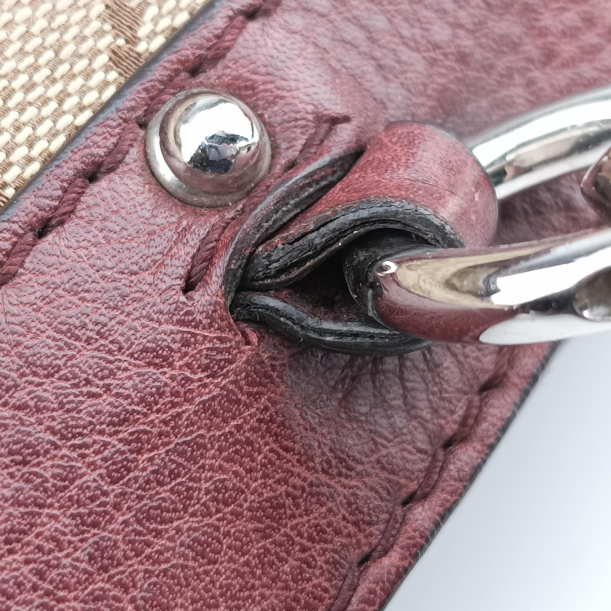 Pre-owned Gucci New Bamboo Tassel beige×burgundy canvas×leather 246860 handbag | stylenewstar