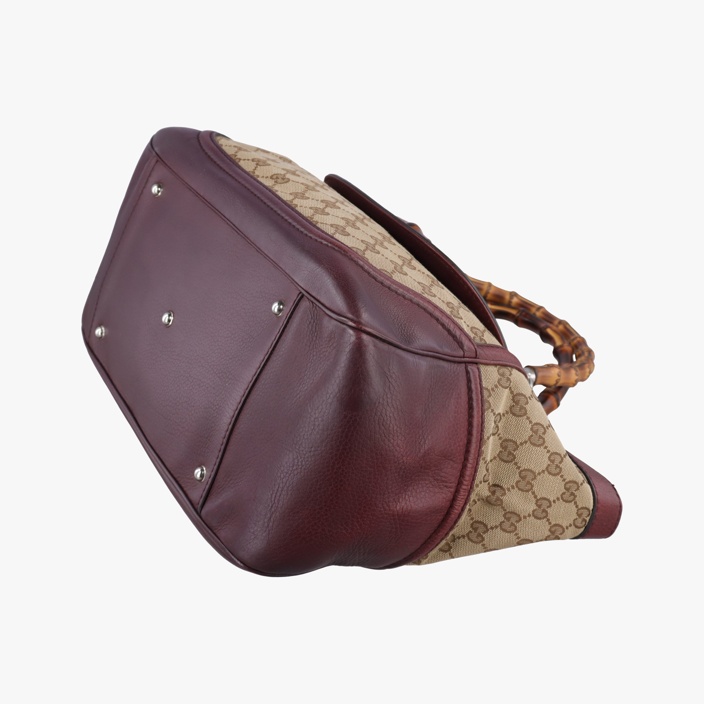 Pre-owned Gucci New Bamboo Tassel beige×burgundy canvas×leather 246860 handbag | stylenewstar