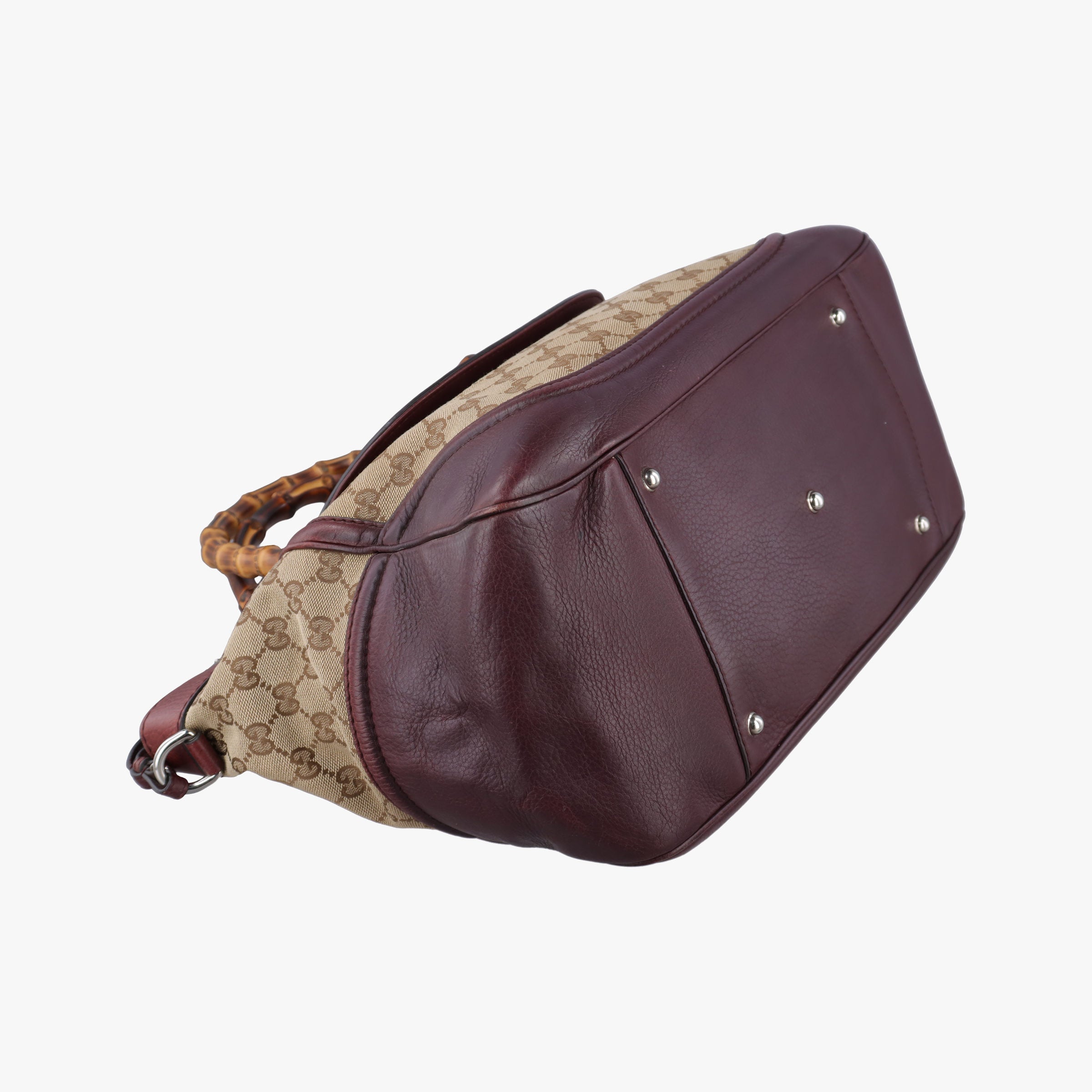 Pre-owned Gucci New Bamboo Tassel beige×burgundy canvas×leather 246860 handbag | stylenewstar