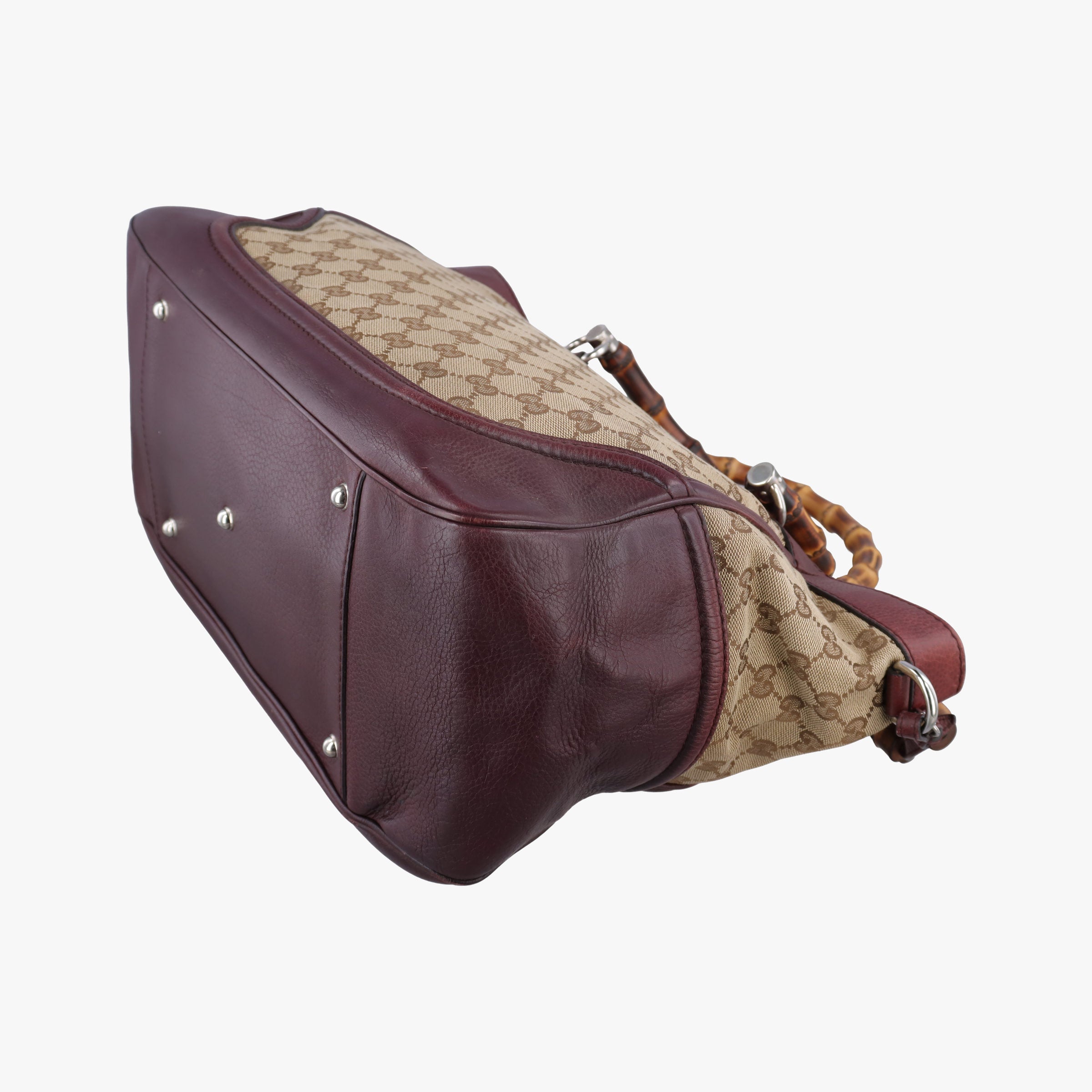 Pre-owned Gucci New Bamboo Tassel beige×burgundy canvas×leather 246860 handbag | stylenewstar
