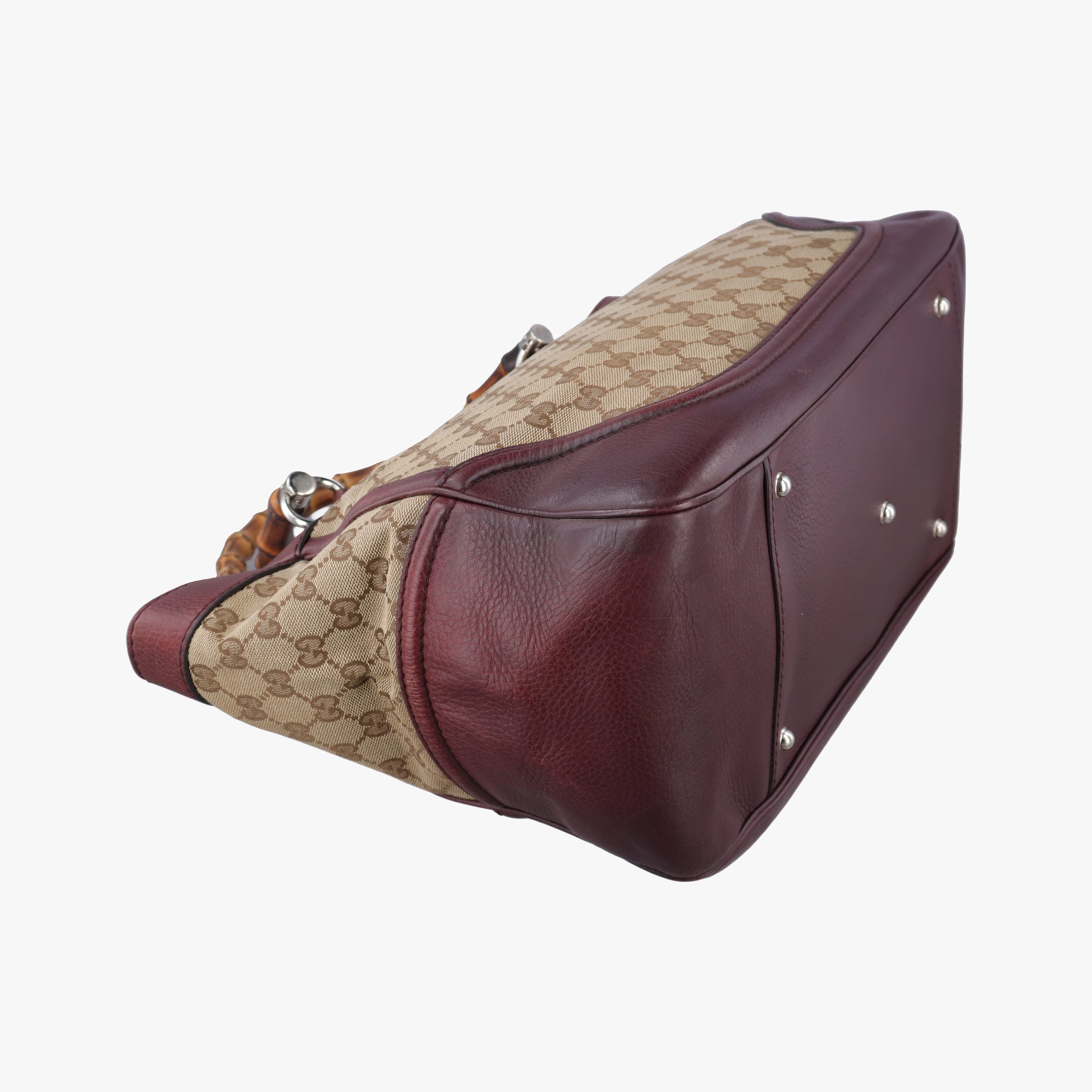 Pre-owned Gucci New Bamboo Tassel beige×burgundy canvas×leather 246860 handbag | stylenewstar