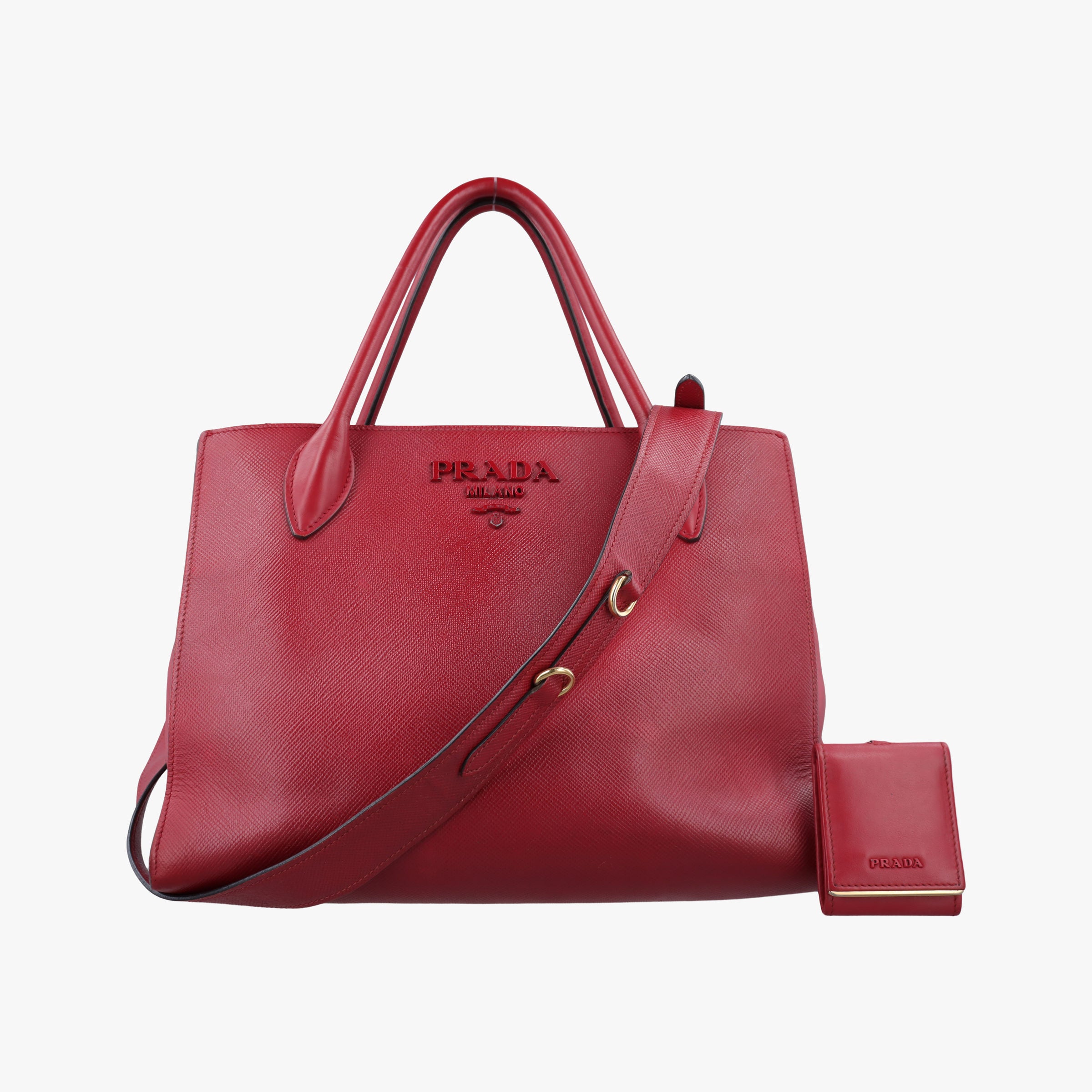 Pre-owned Prada Cuir Monochrome Red SAFFIANO　Leather 1BA155 shoulderbag | stylenewstar