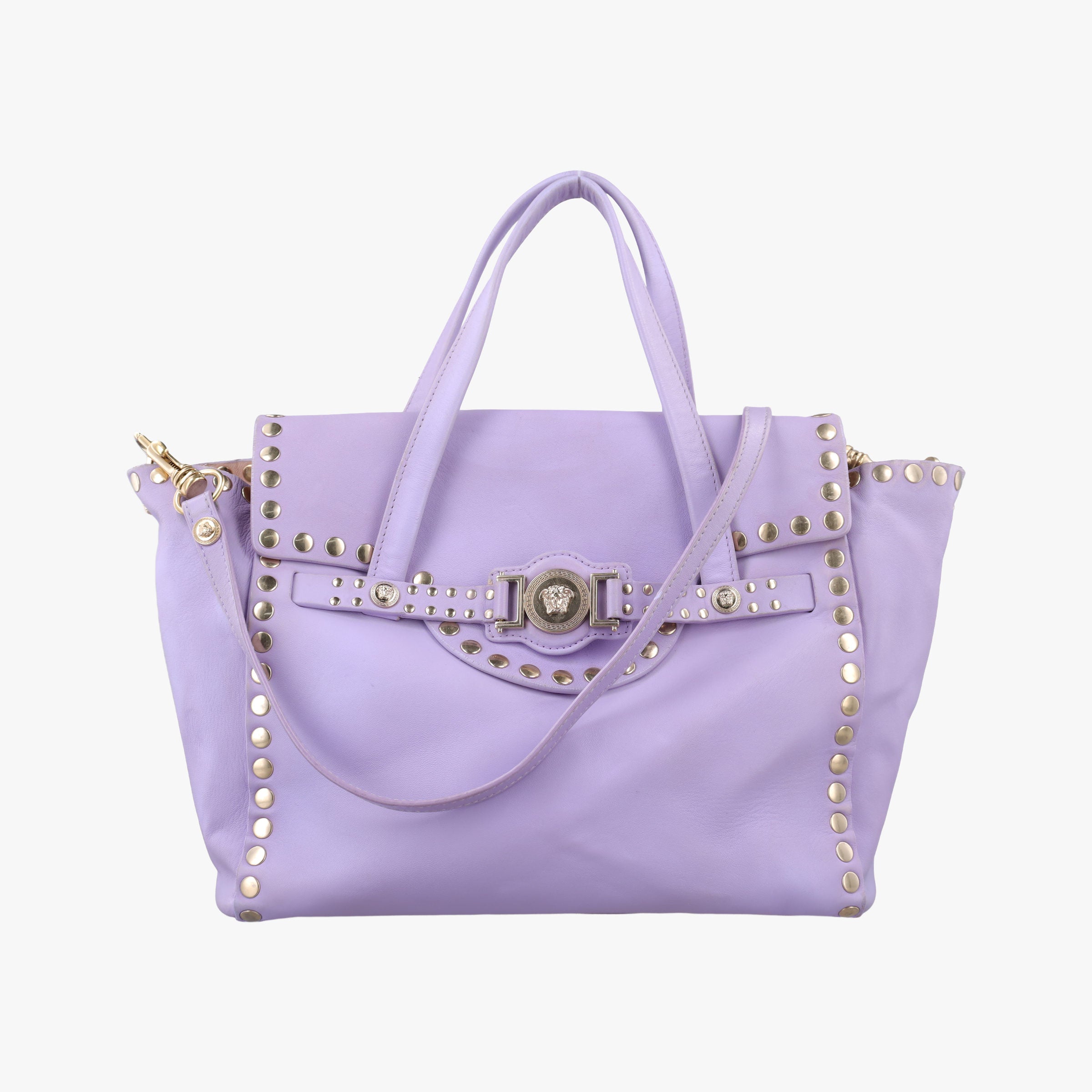 Pre-owned VERSACE medusa Purple Nappa Leather  shoulderbag | stylenewstar
