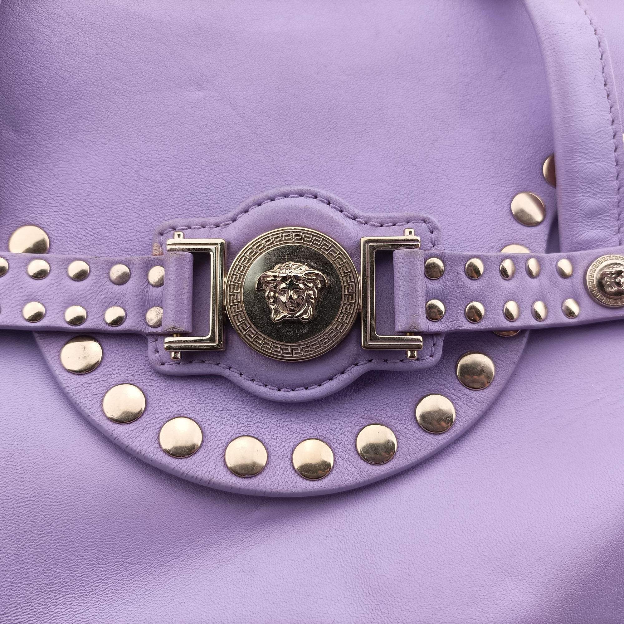 Pre-owned VERSACE medusa Purple Nappa Leather  shoulderbag | stylenewstar