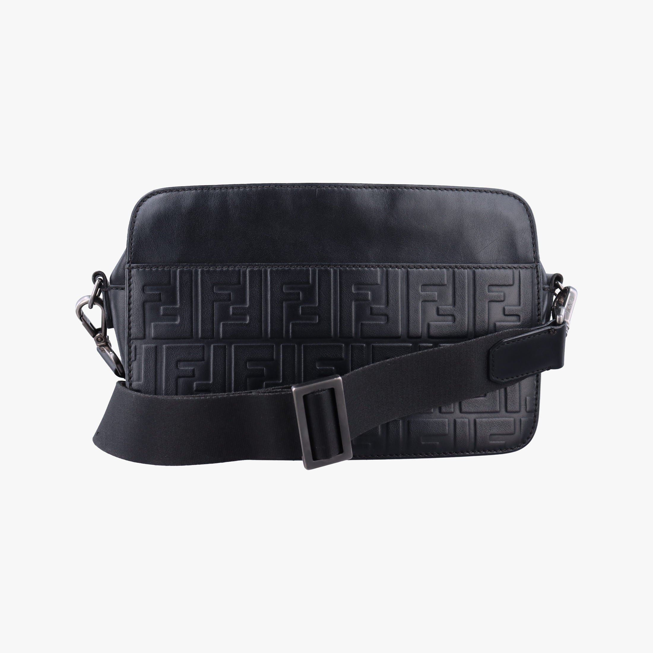 Pre-owned Fendi FF logo camera Black Leather 7VA428 shoulderbag | stylenewstar