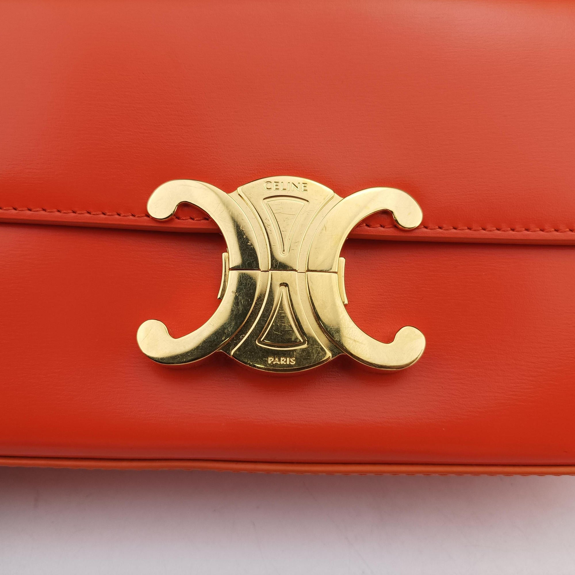 Pre-owned Celine Triomphe Orange Leather  shoulderbag | stylenewstar