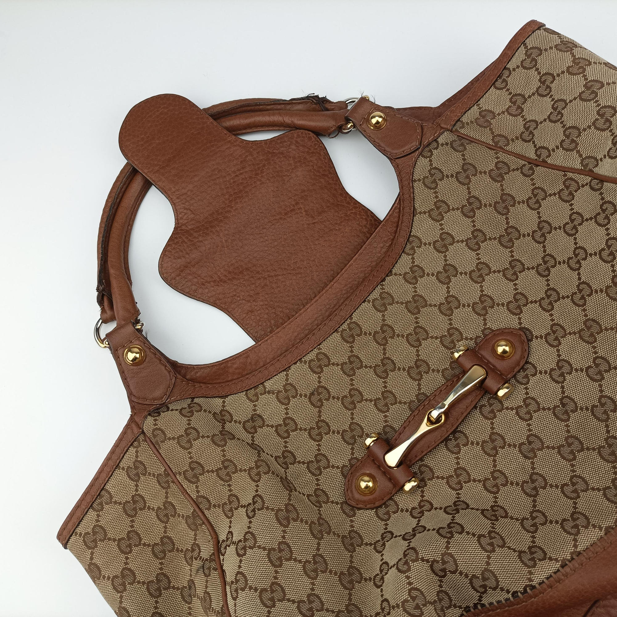 Vintage Gucci Guccissima New Pelham horsebit Brown canvas×leather 223958 handbag | stylenewstar