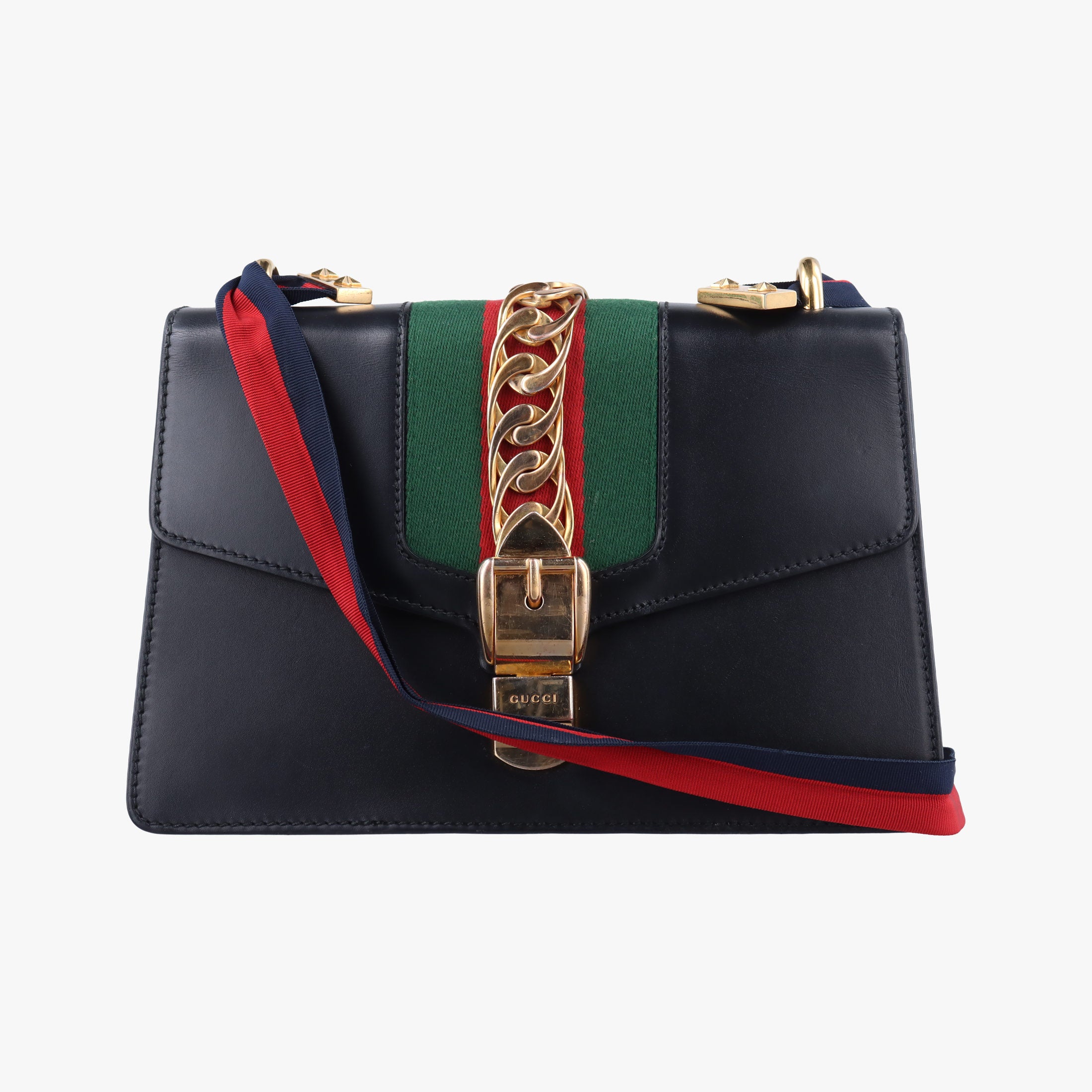 Pre-owned Gucci Sylvie Black×Green×Red Leather 421882 shoulderbag | stylenewstar