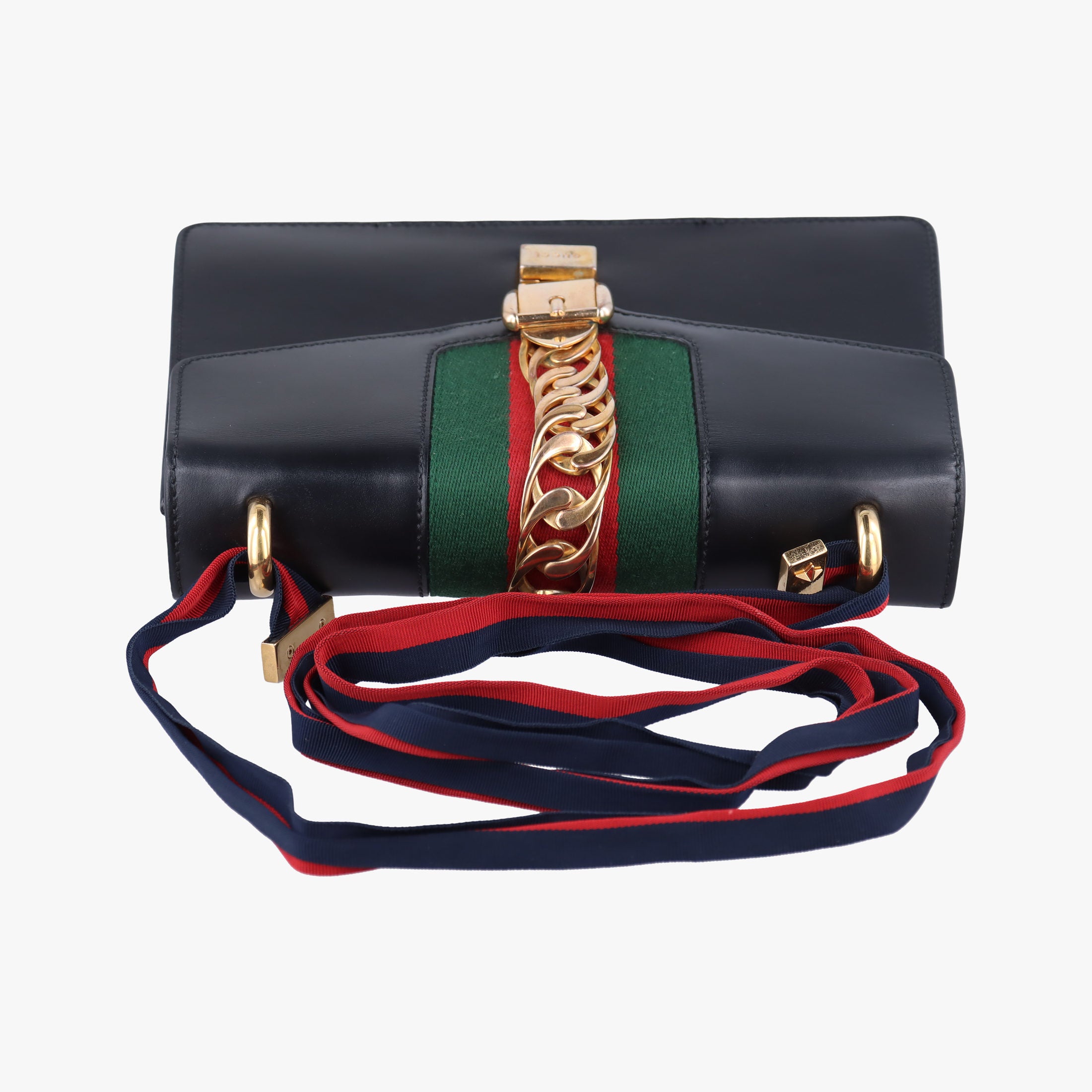 Pre-owned Gucci Sylvie Black×Green×Red Leather 421882 shoulderbag | stylenewstar