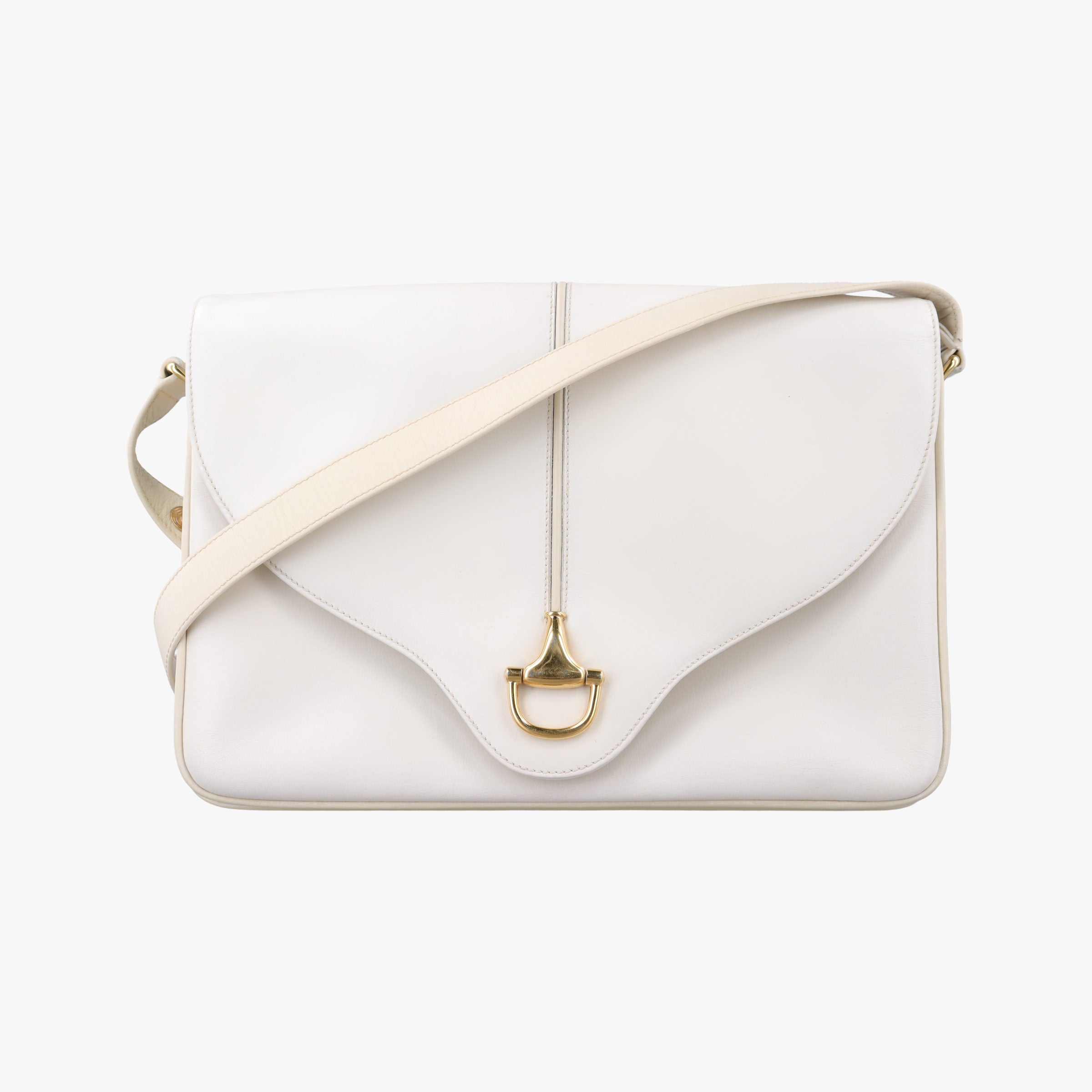 Pre-owned Gucci horse bit White Leather  shoulderbag | stylenewstar