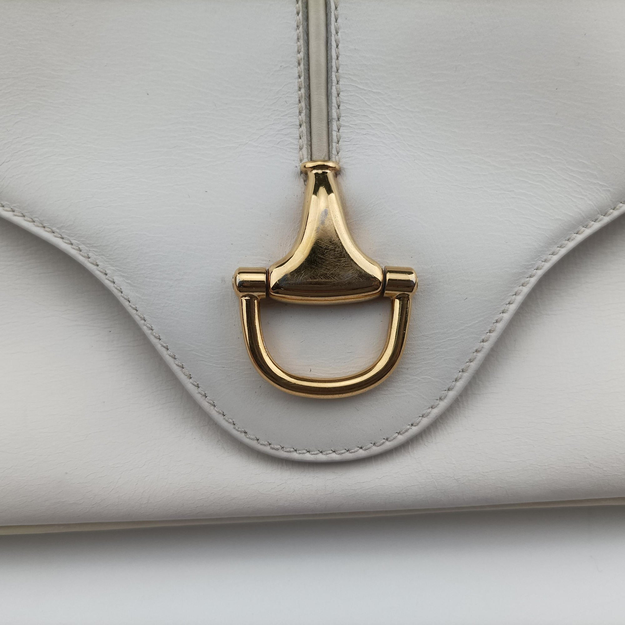 Pre-owned Gucci horse bit White Leather  shoulderbag | stylenewstar