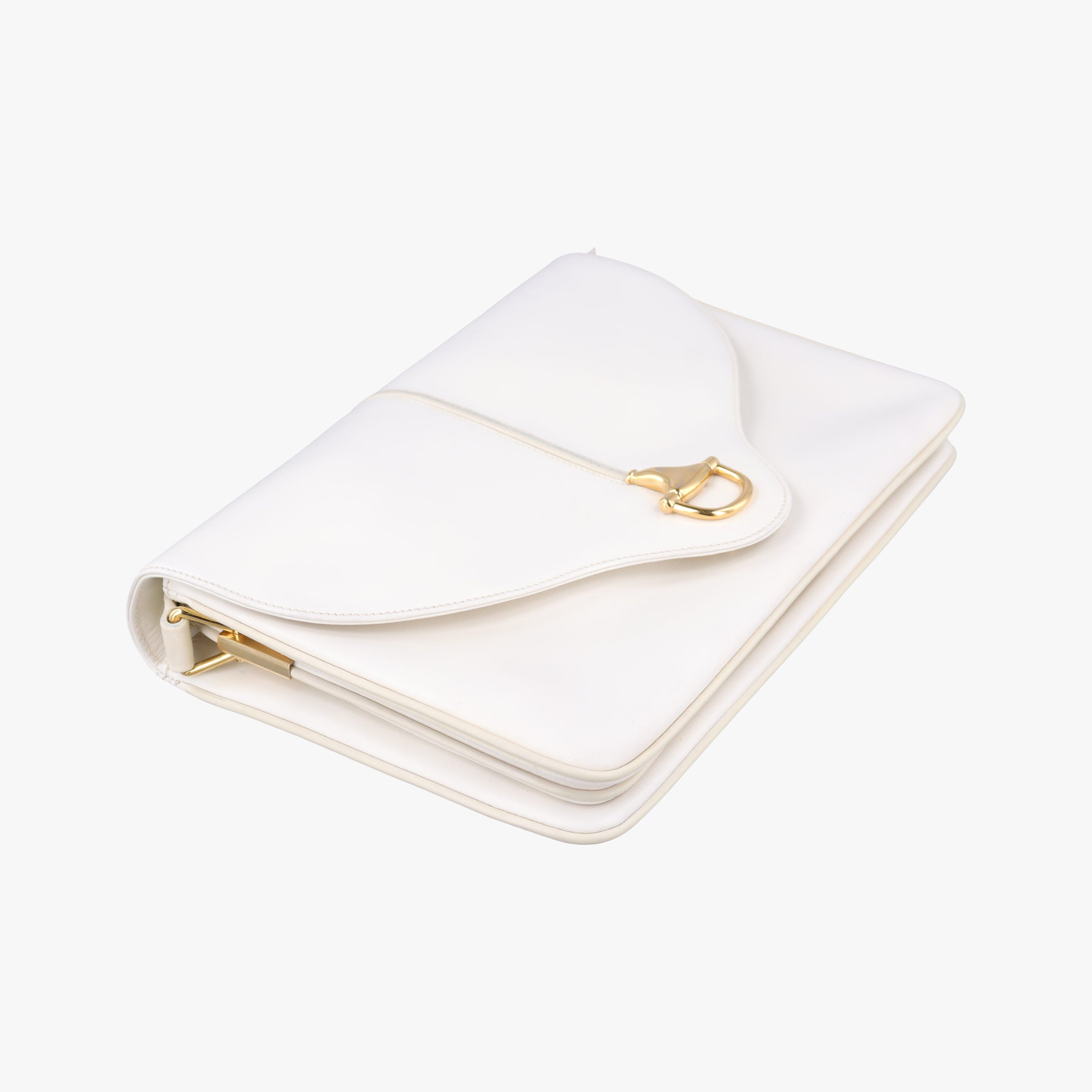 Pre-owned Gucci horse bit White Leather  shoulderbag | stylenewstar