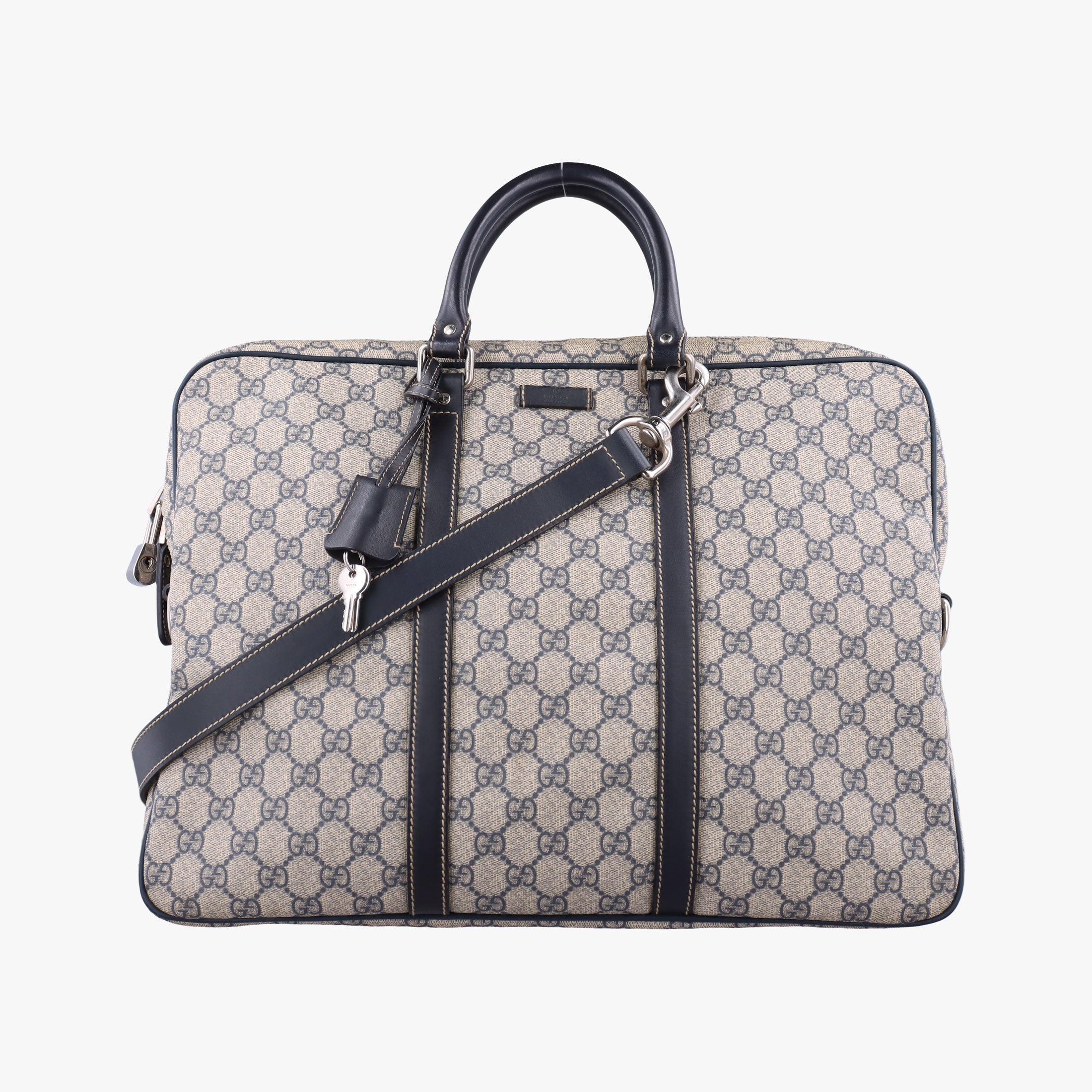 Pre-owned Gucci GG Supreme Briefcase Beige×Black PVC coated canvas x Leather 208463 shoulderbag | stylenewstar
