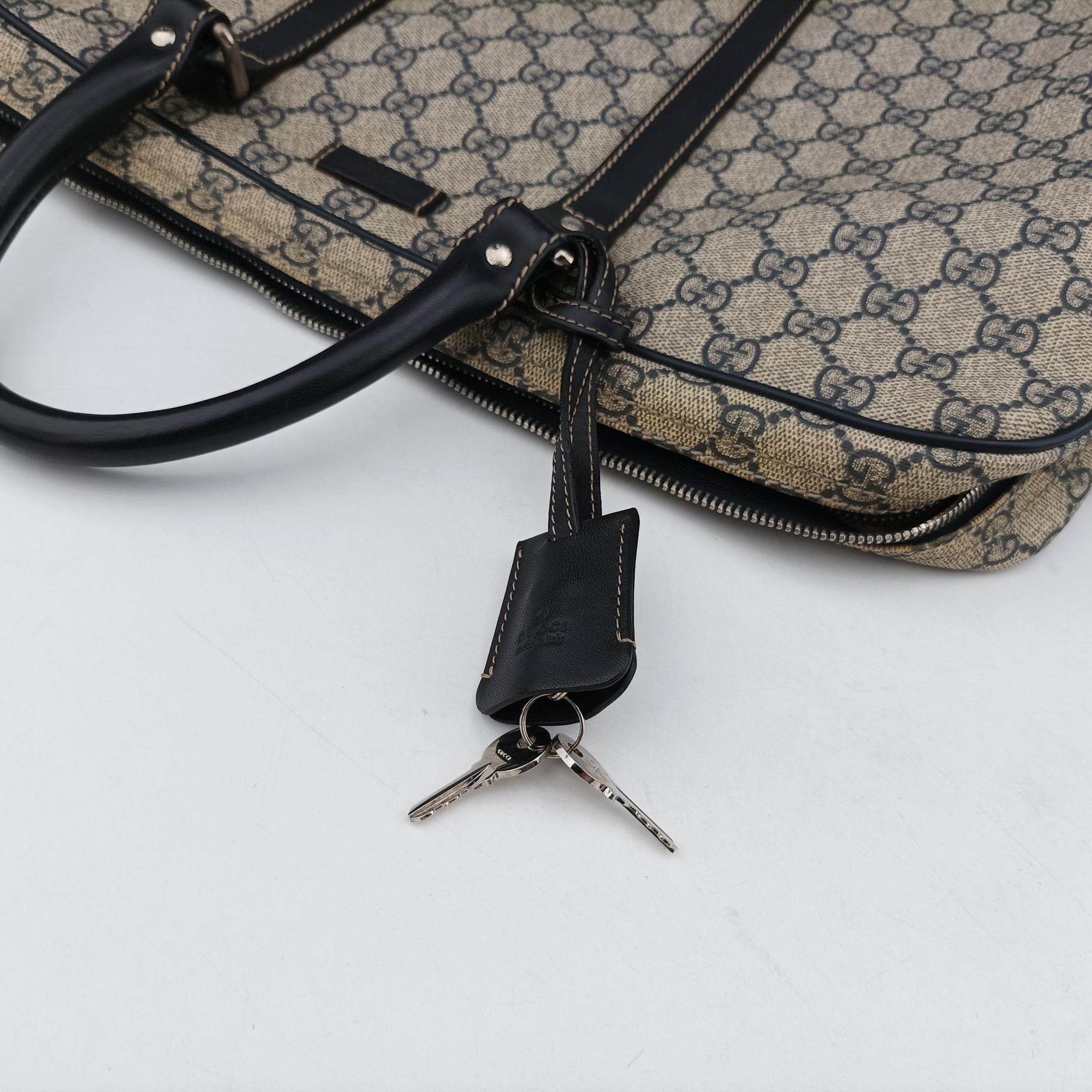 Pre-owned Gucci GG Supreme Briefcase Beige×Black PVC coated canvas x Leather 208463 shoulderbag | stylenewstar