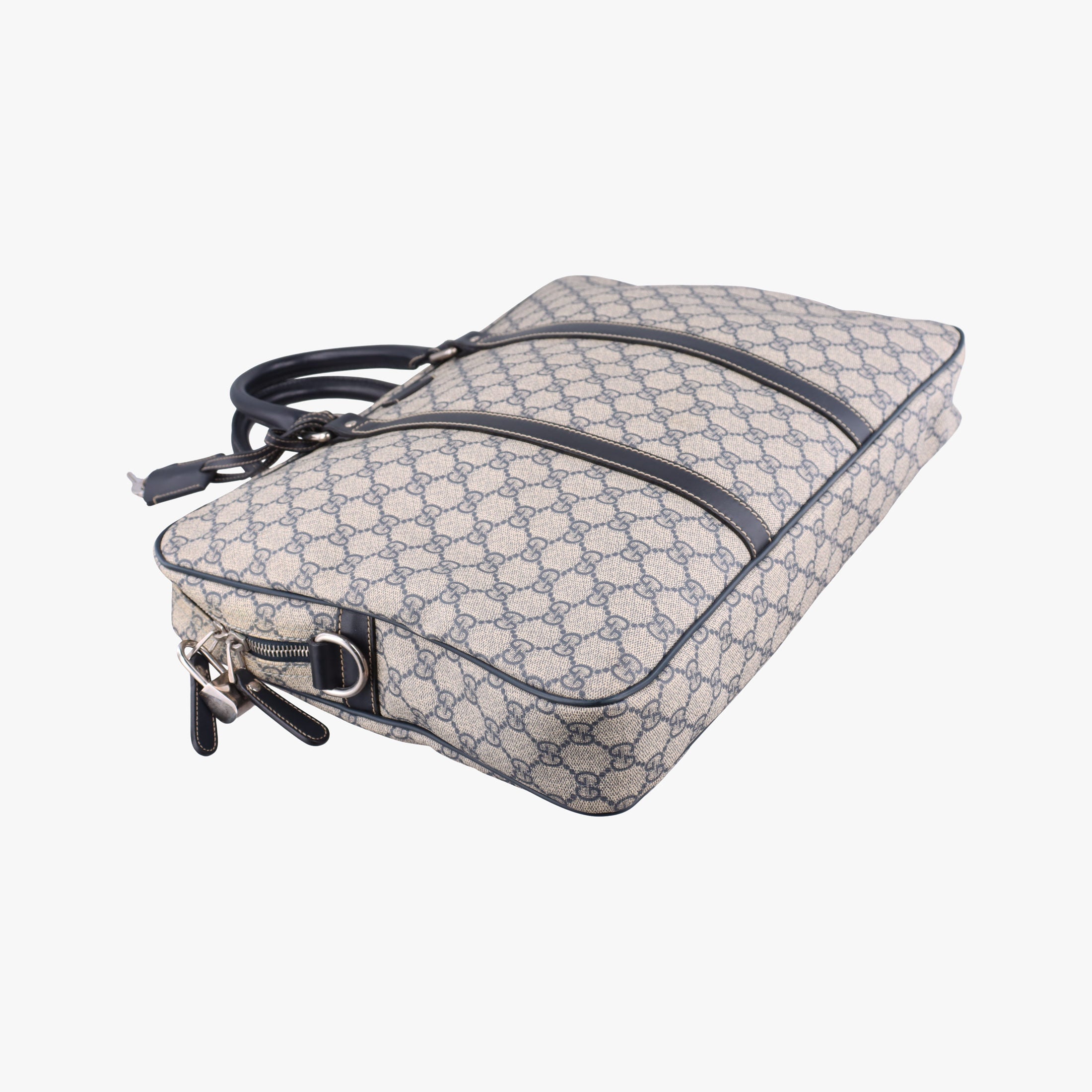 Pre-owned Gucci GG Supreme Briefcase Beige×Black PVC coated canvas x Leather 208463 shoulderbag | stylenewstar