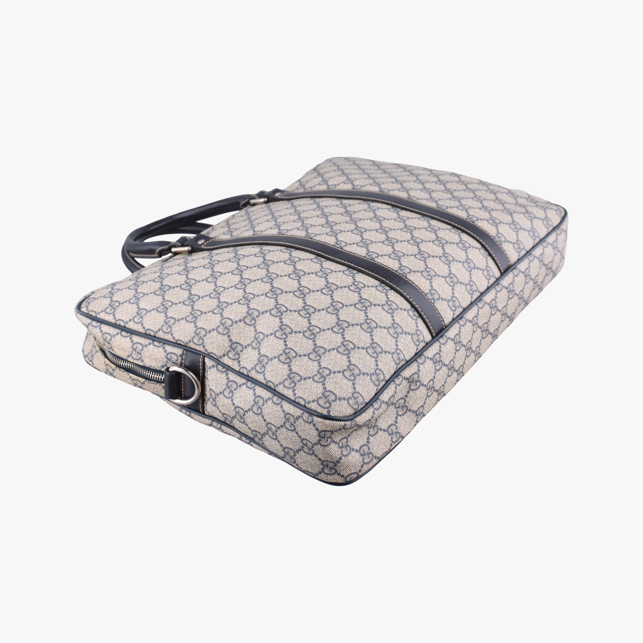 Pre-owned Gucci GG Supreme Briefcase Beige×Black PVC coated canvas x Leather 208463 shoulderbag | stylenewstar